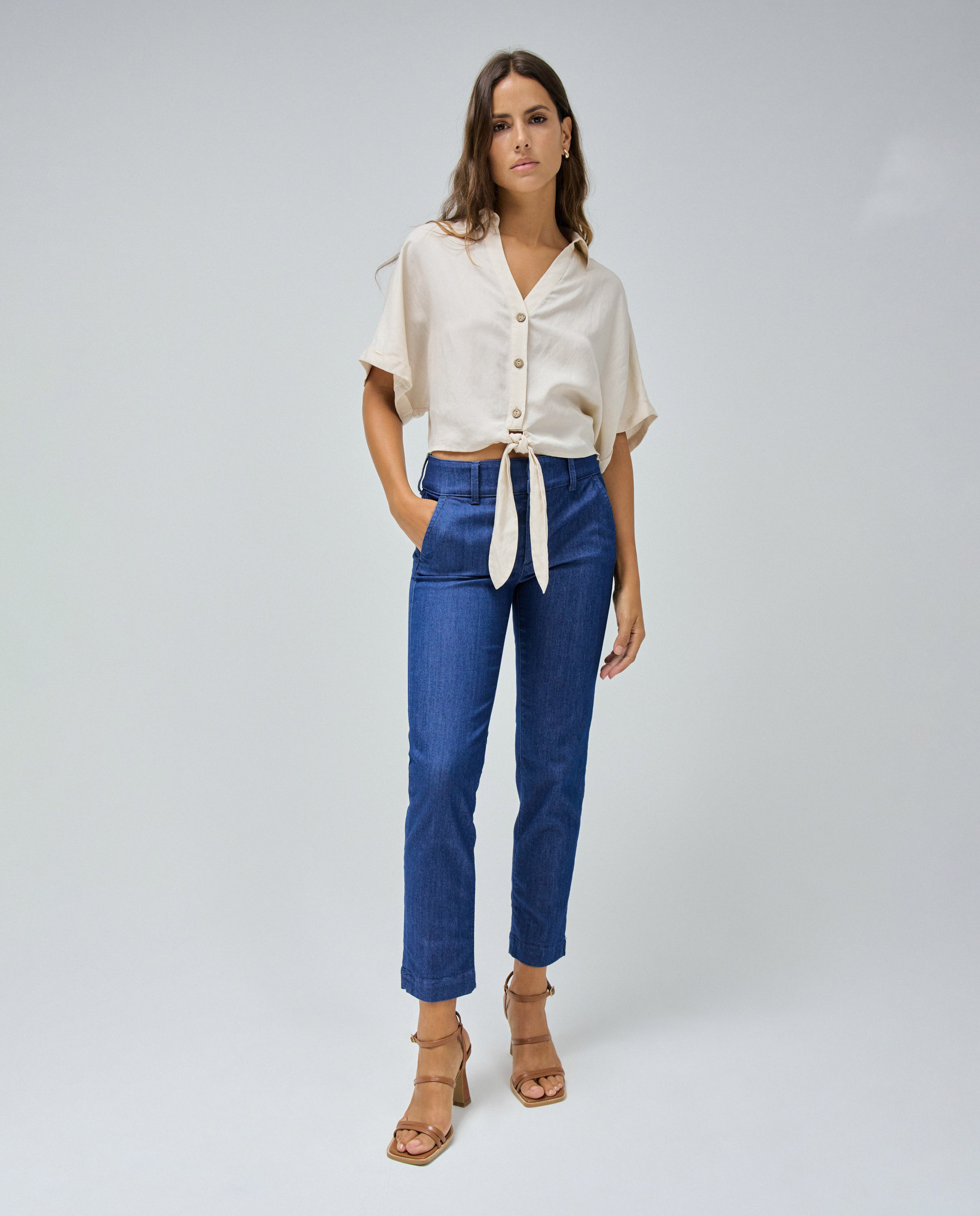 Calças Secret Calças Chino Push In Cropped Slim Azul-marinho-5