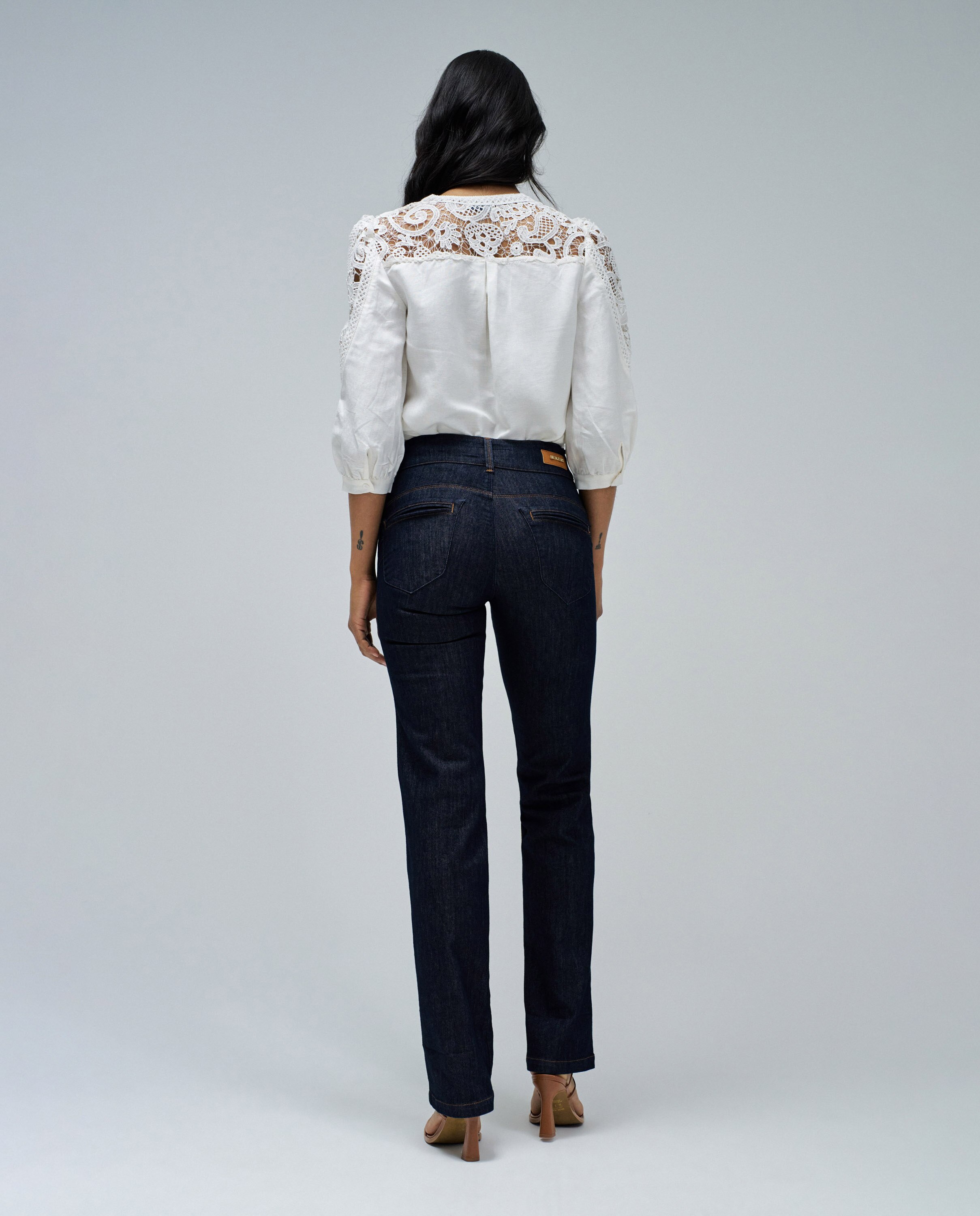 Jeans com Corte a Direito Secret Calças Chino Straight Azul-marinho-3