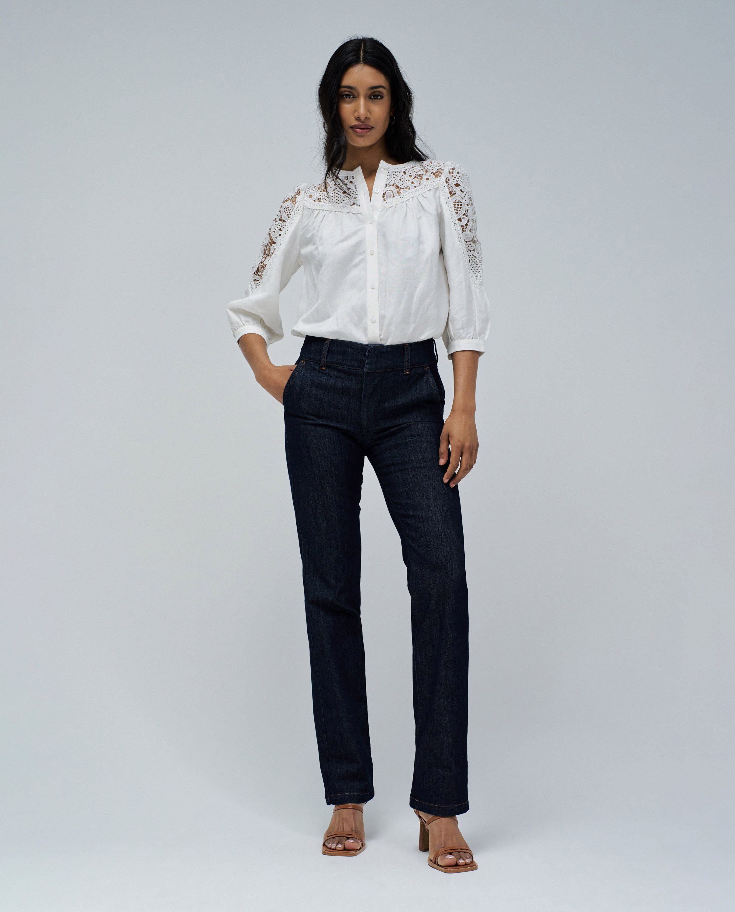 Jeans com Corte a Direito Secret Calças Chino Straight Azul-marinho-5