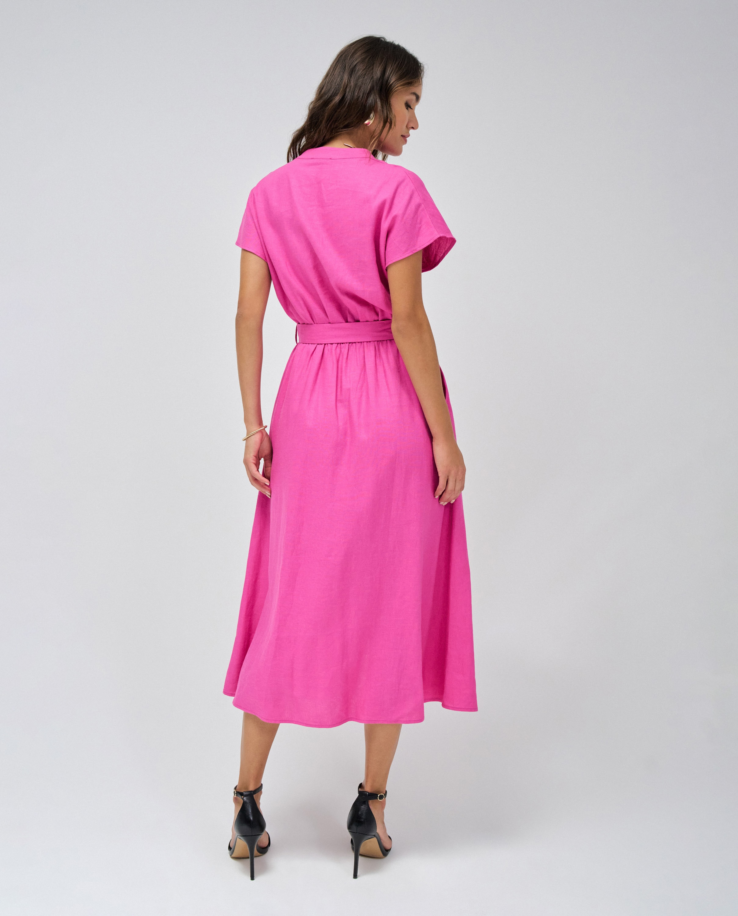 Vestido Midi com Cinto em Tom Rosa-3