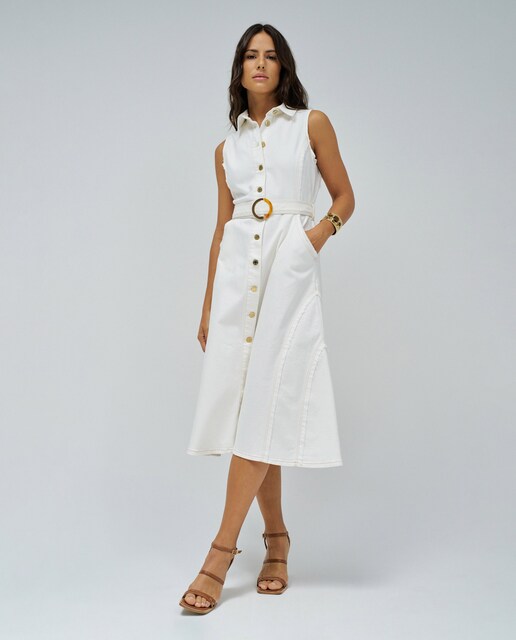 Imagem 0 de Vestido Midi Tipo Camisa em Tecido Jeans