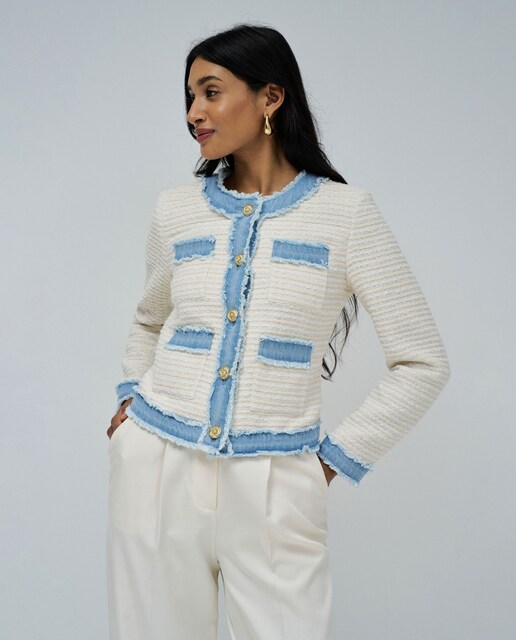 Imagem 0 de Casaco Tweed com Detalhes Denim