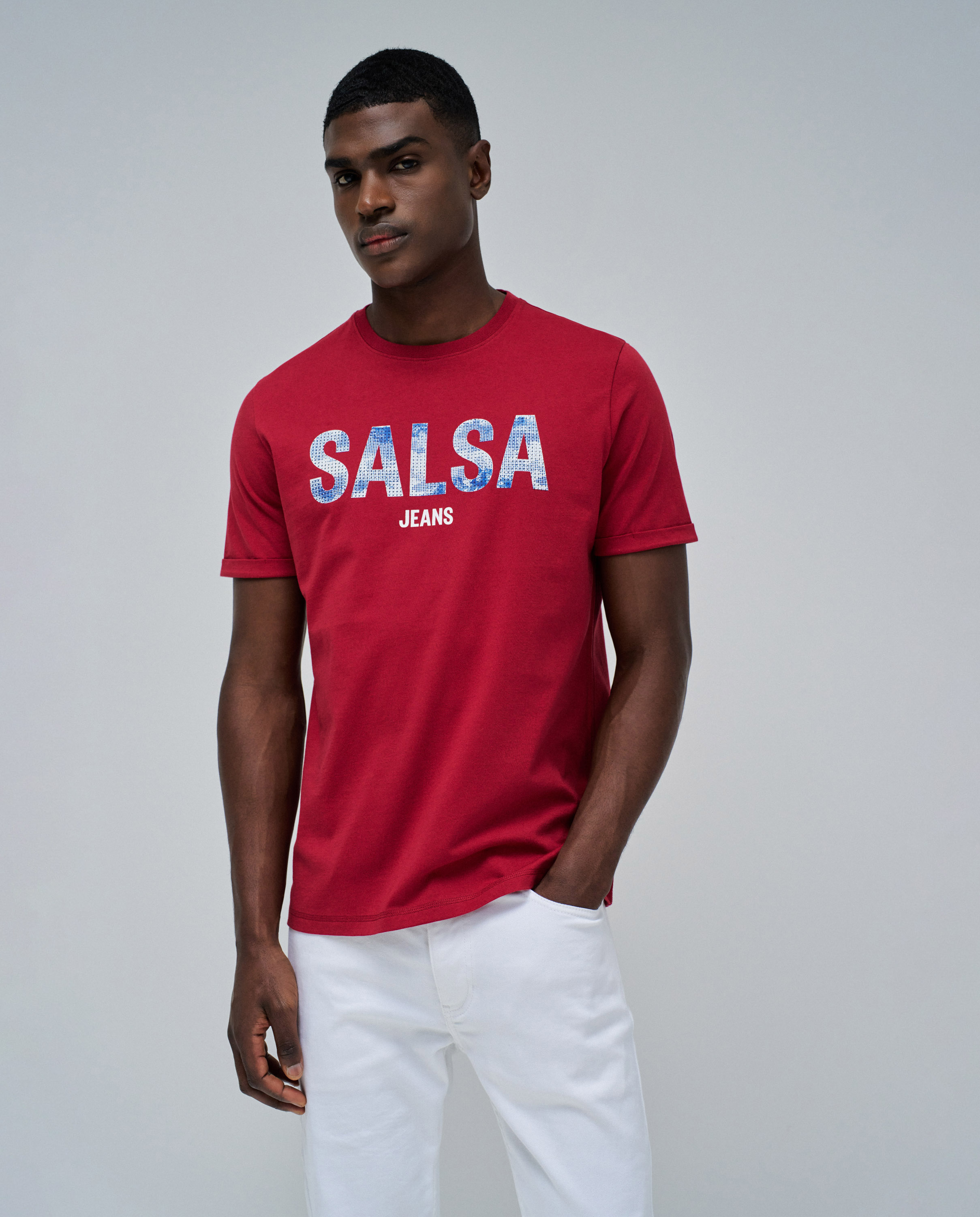 T-shirt com Branding de Manga Curta Vermelho-1