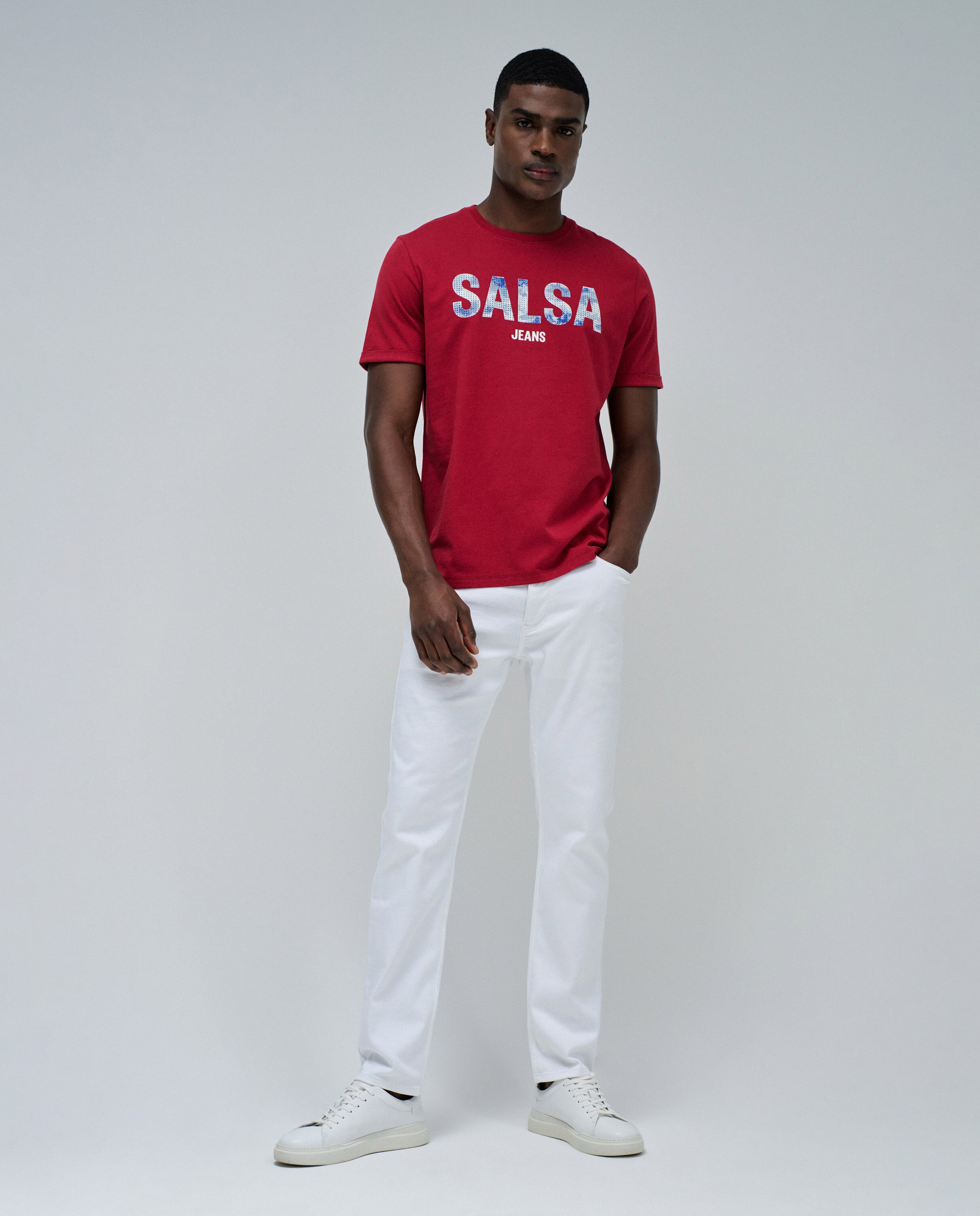 T-shirt com Branding de Manga Curta Vermelho-5