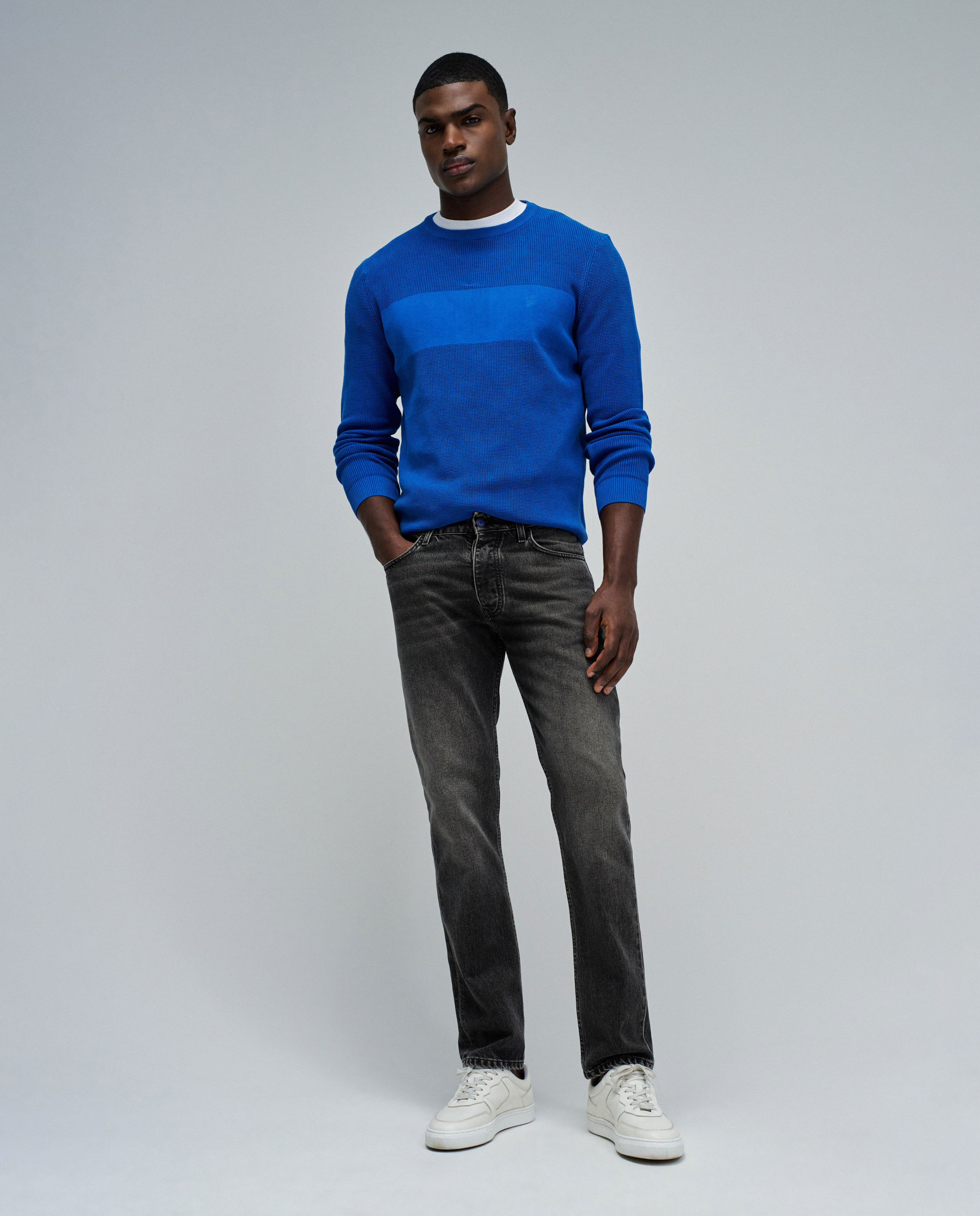 Jeans Fit Regular Preto-1