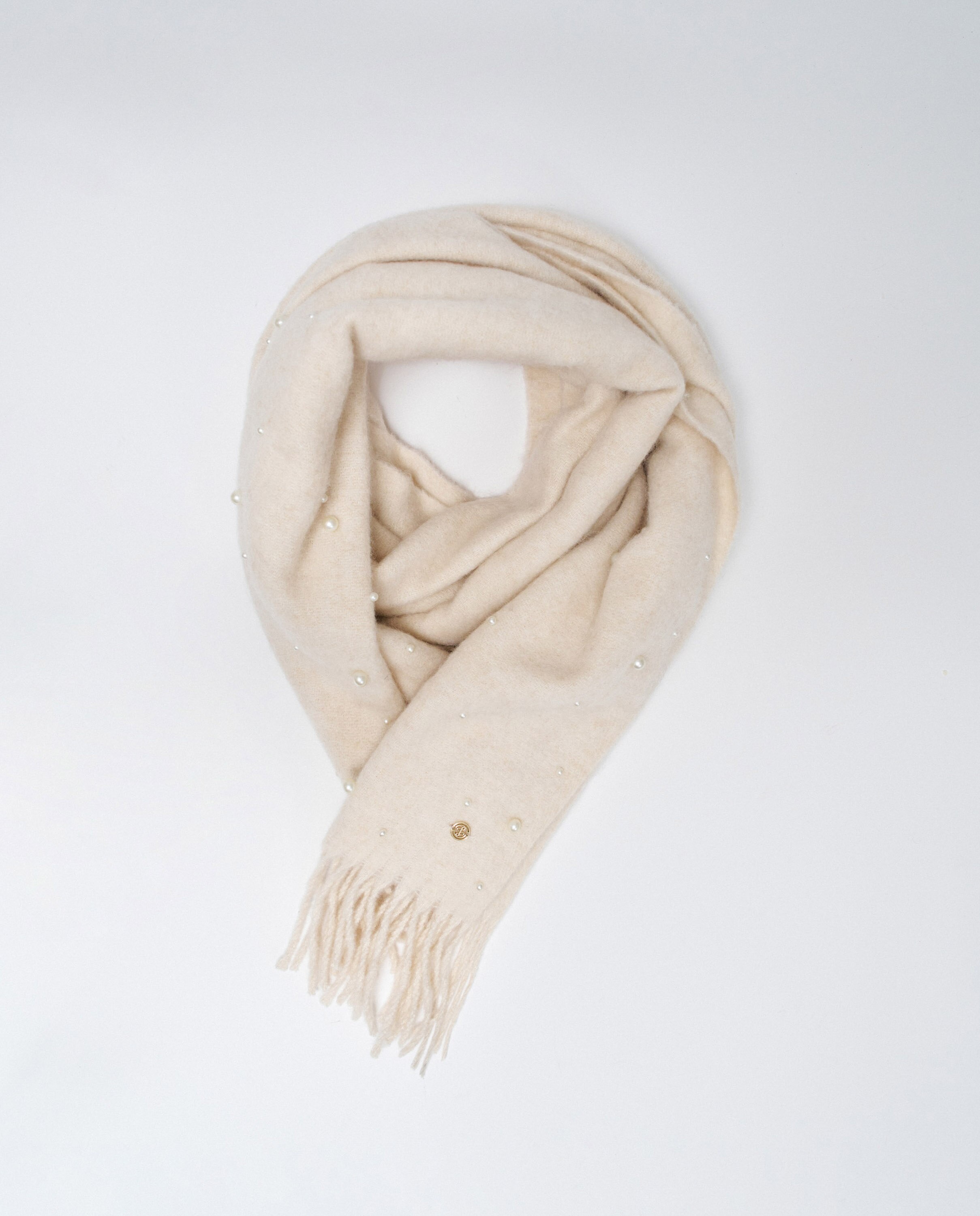 Écharpe com Lã e Pérolas Natural-3