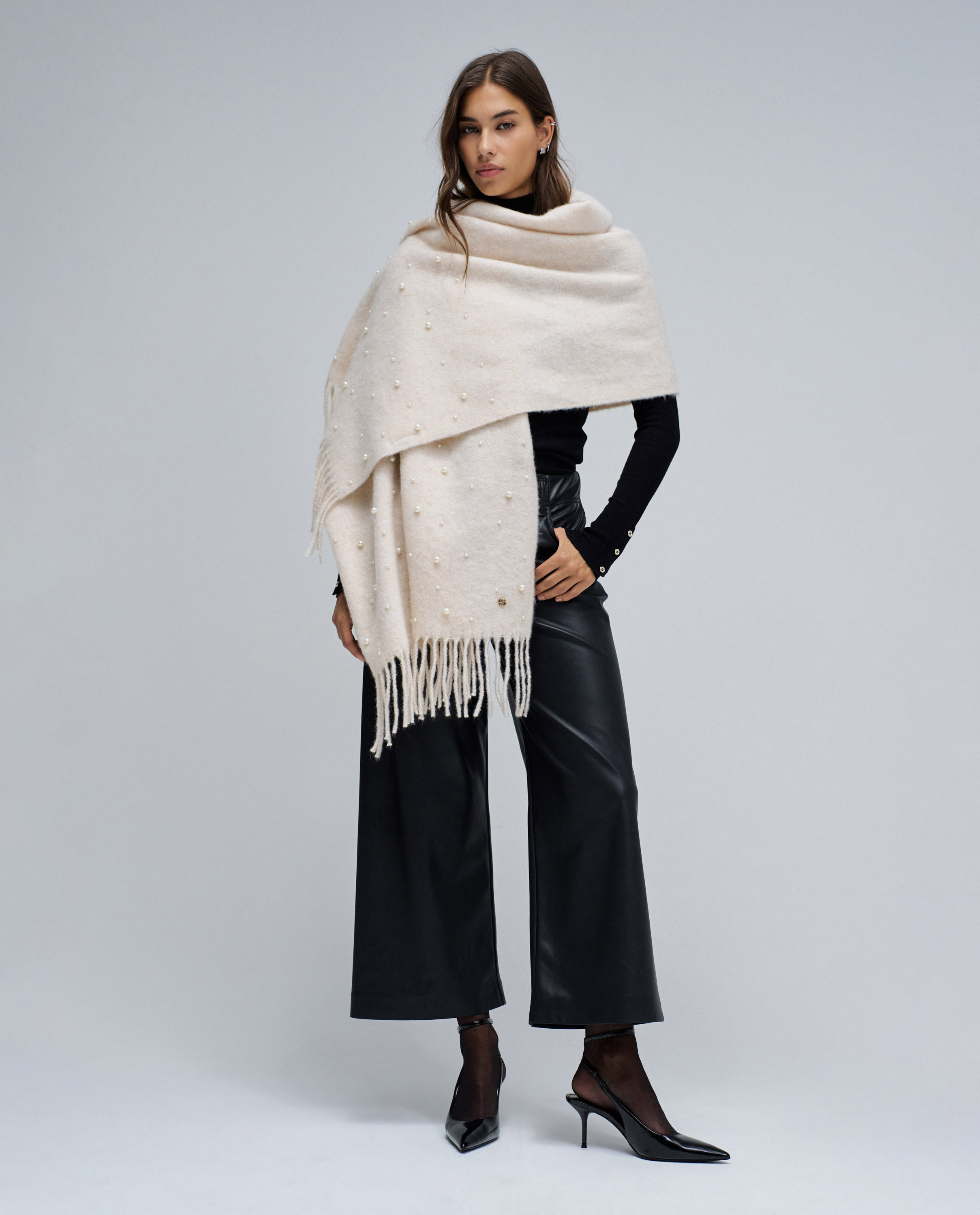 Écharpe com Lã e Pérolas Natural-5