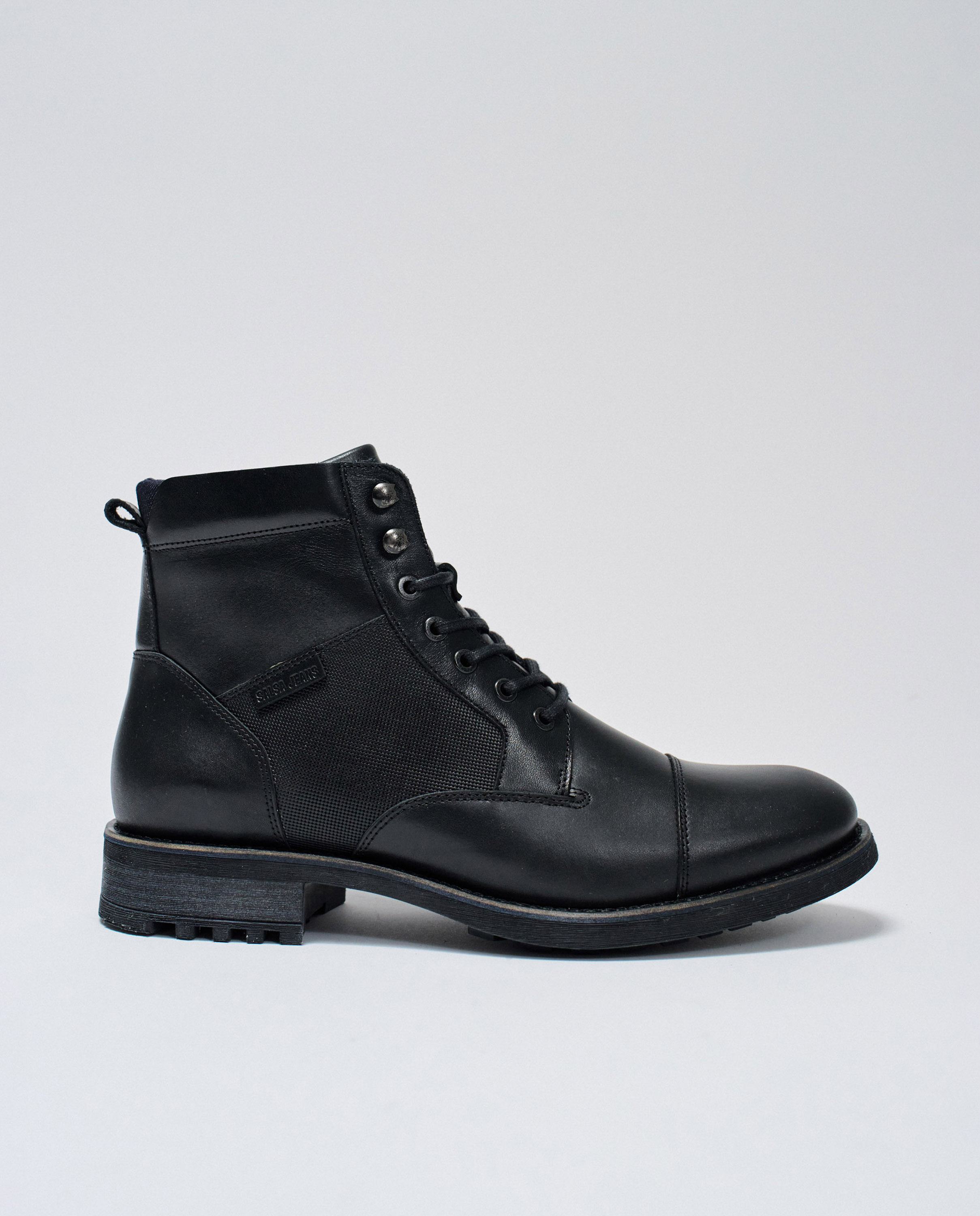 Botas de Pele com Atacadores Preto-1