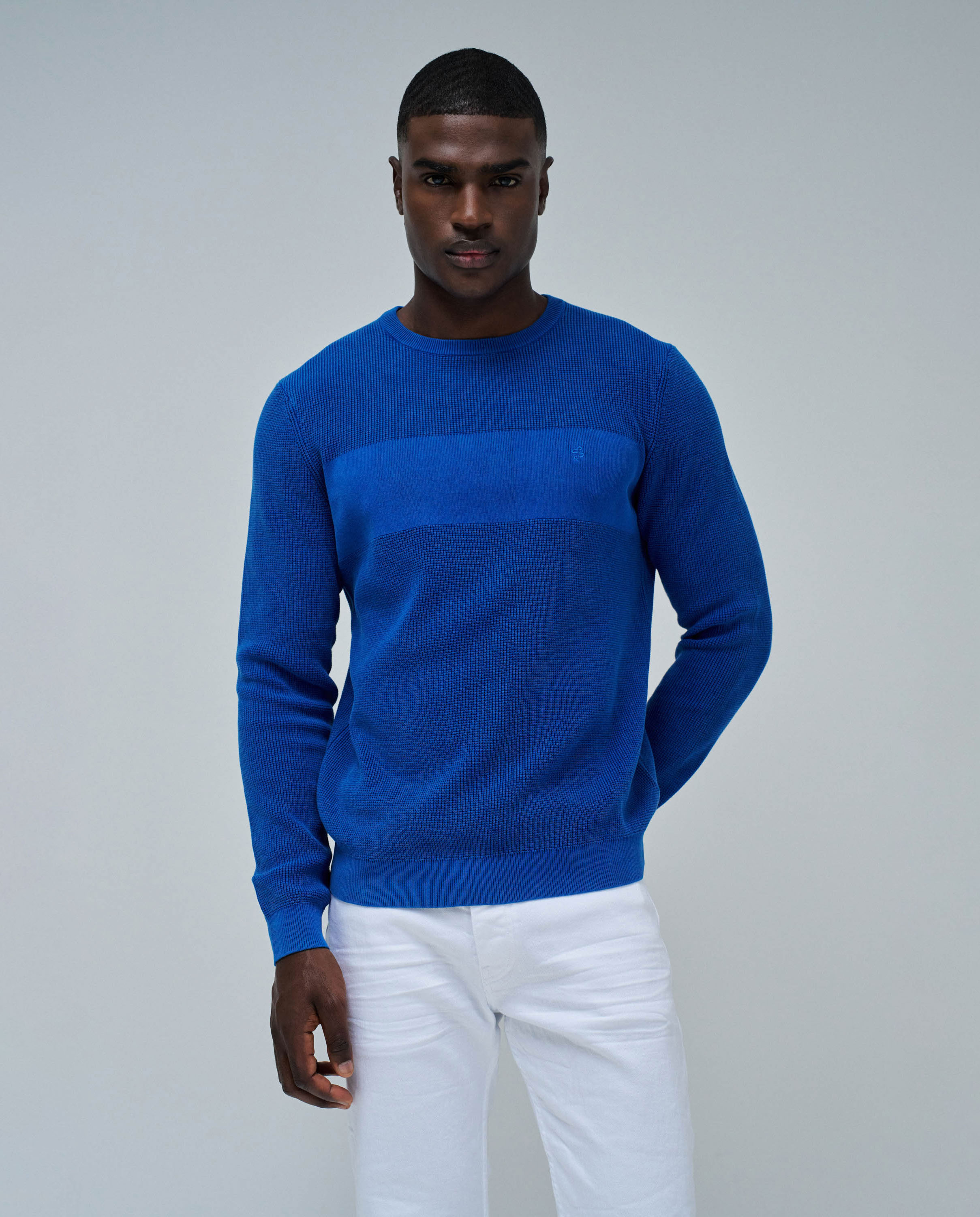 Camisola de Malha com Textura Azul-1