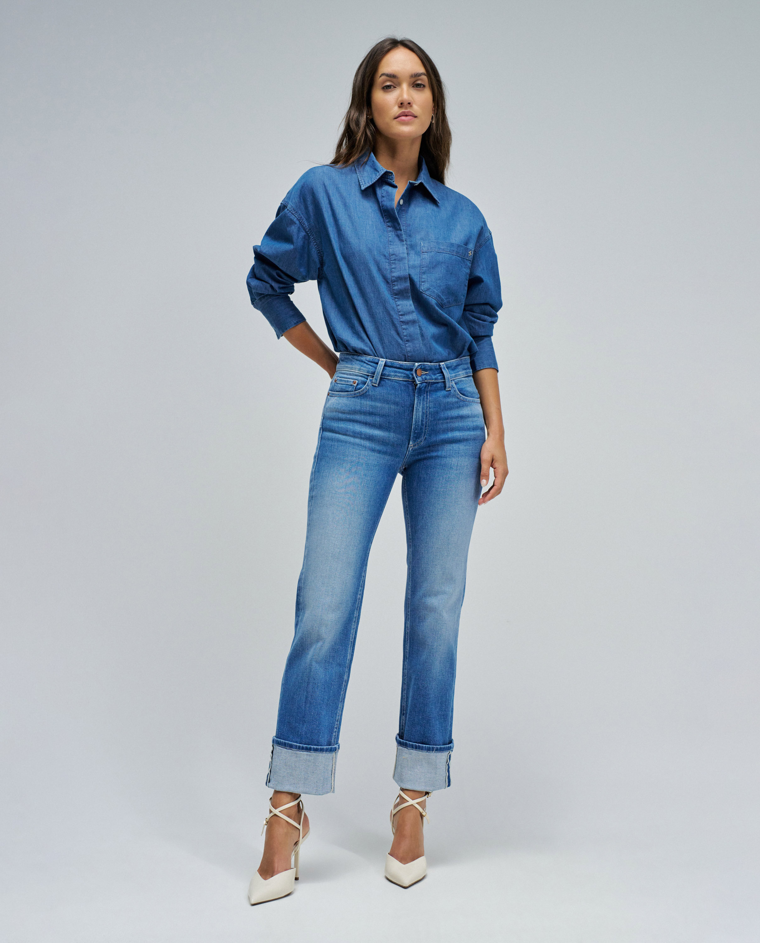 Jeans com Corte a Direito Destiny Push Up Straight Cinzento-1