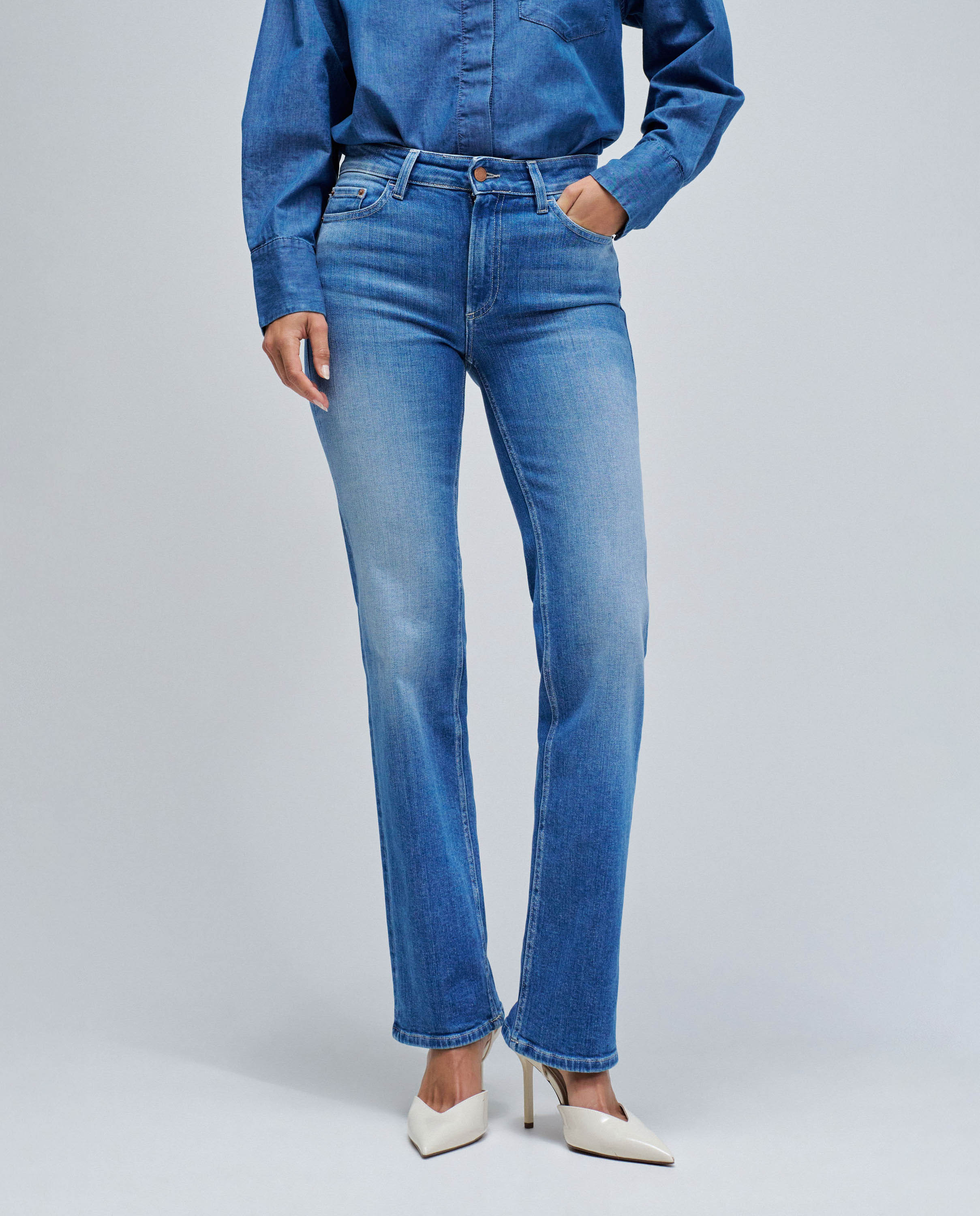 Jeans com Corte a Direito Destiny Push Up Straight Cinzento-5