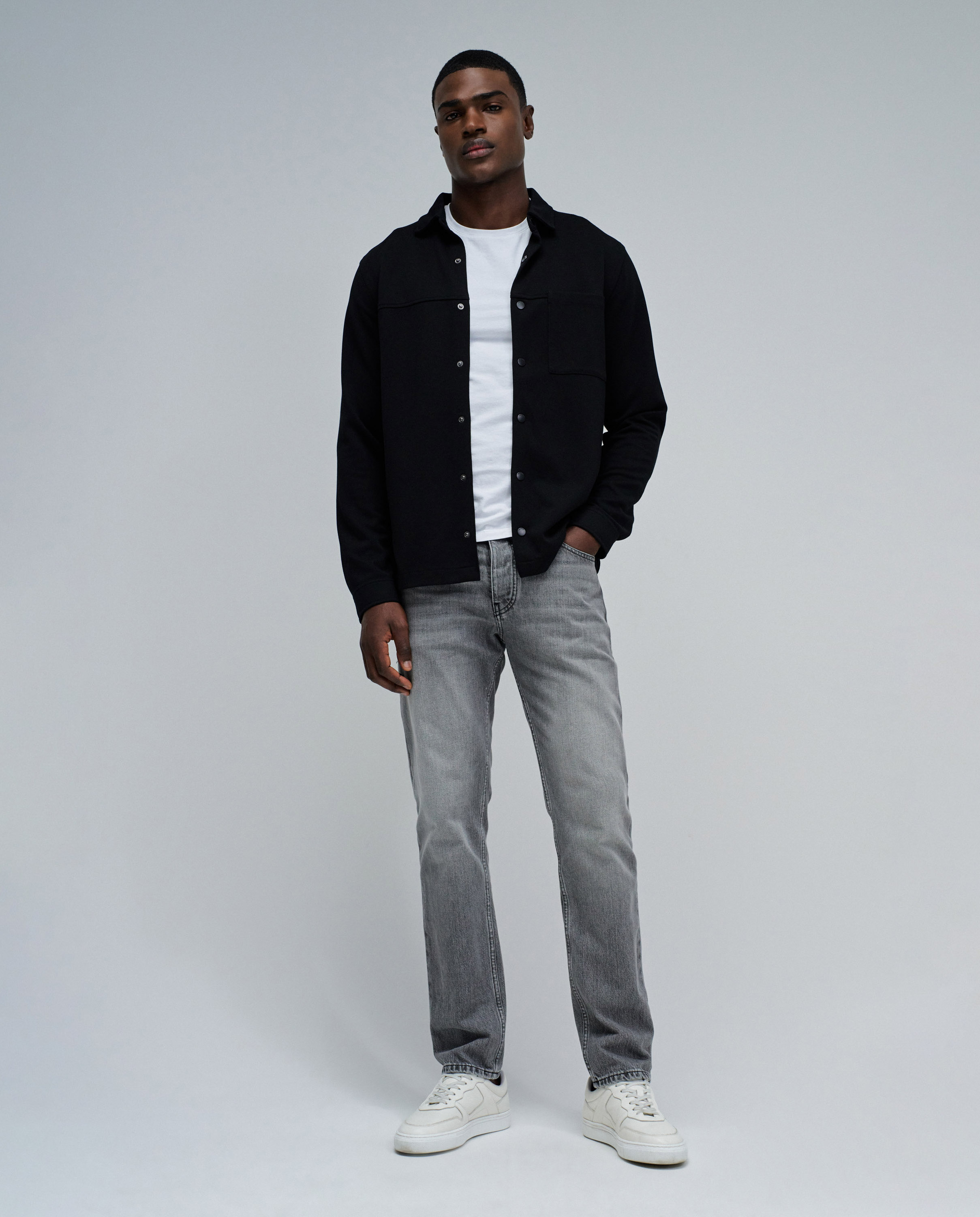 Jeans Fit Regular Cinzento-1