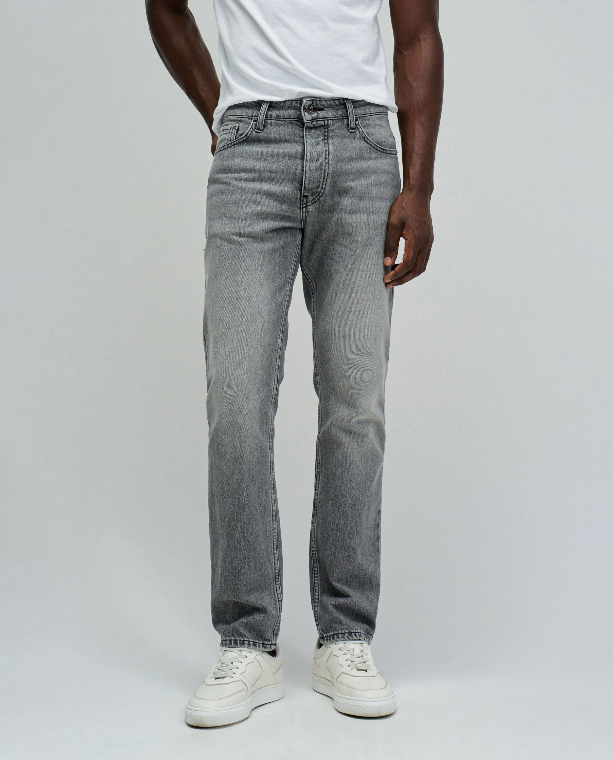 Jeans Fit Regular Cinzento-5