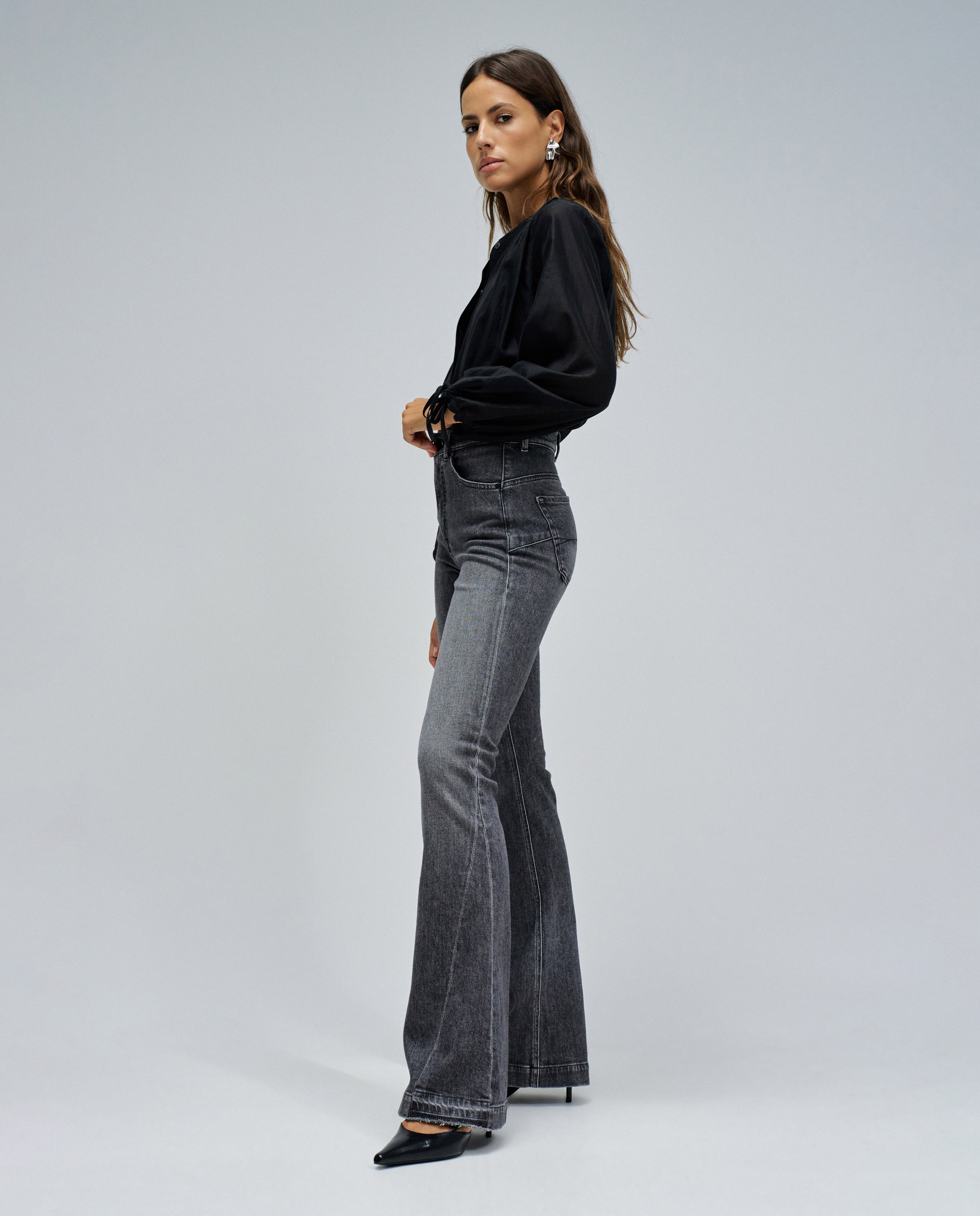 Jeans Faith Push In Flare Cinzento-2