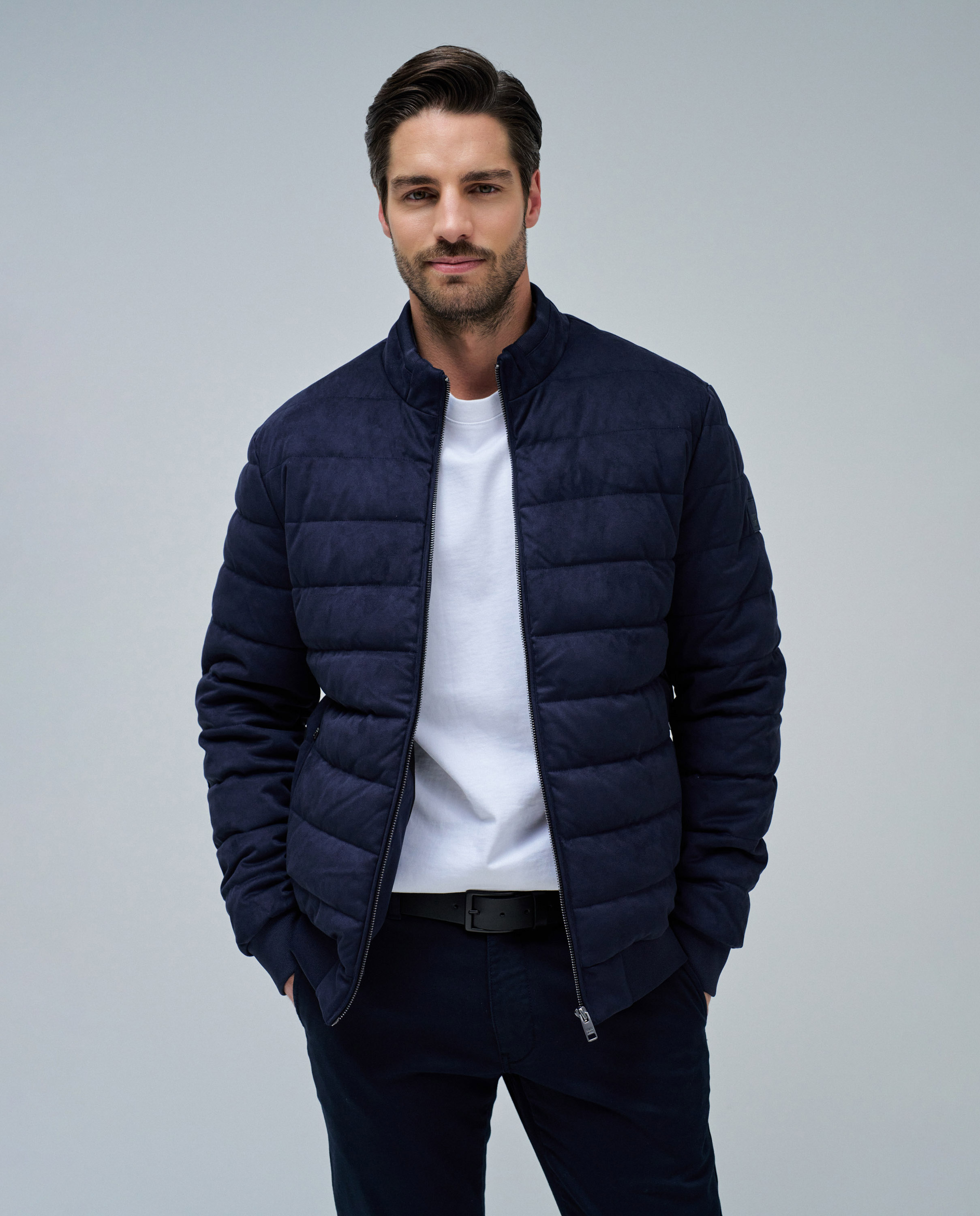 Plumífero Acolchoado de Camurça Azul-1