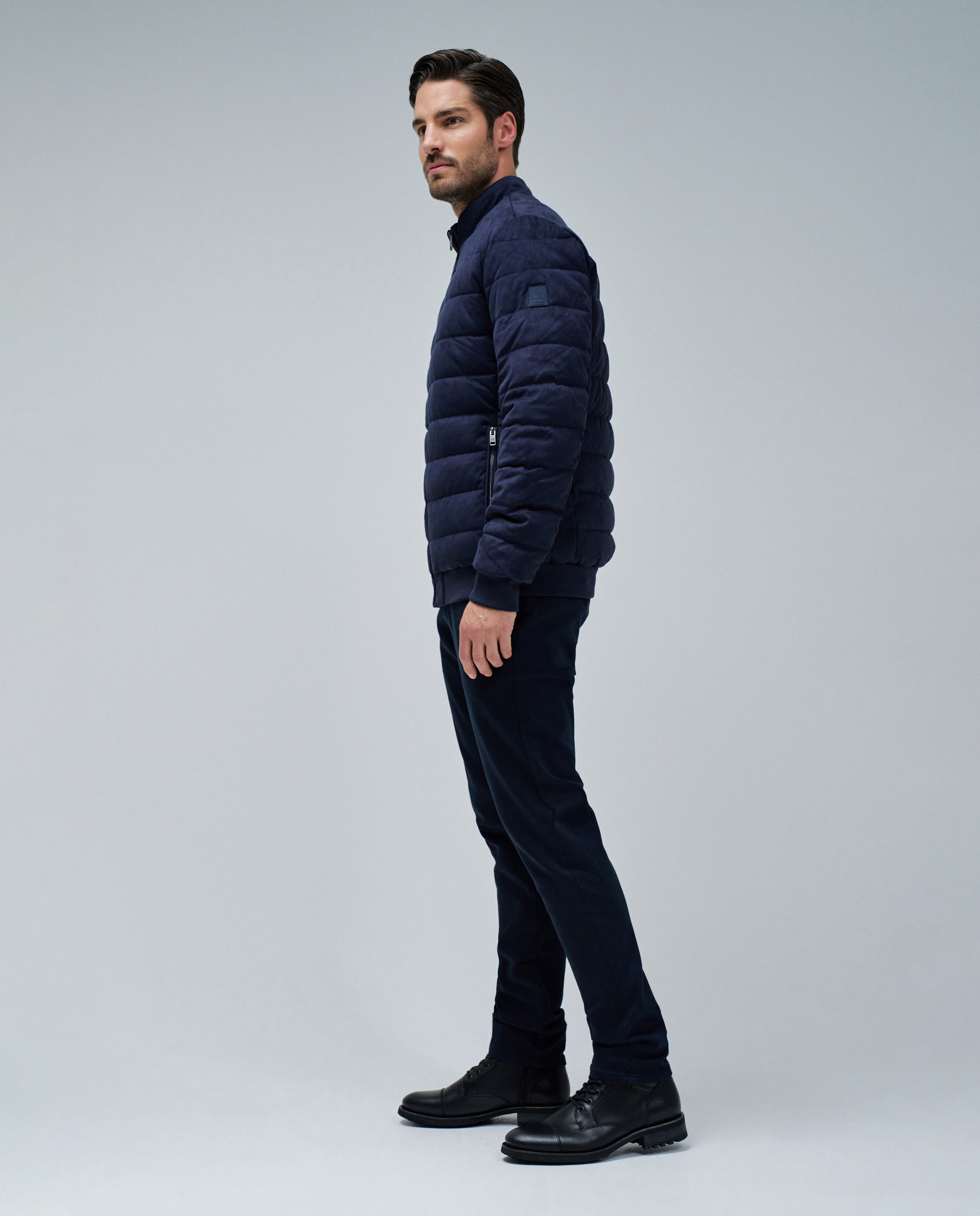 Plumífero Acolchoado de Camurça Azul-2