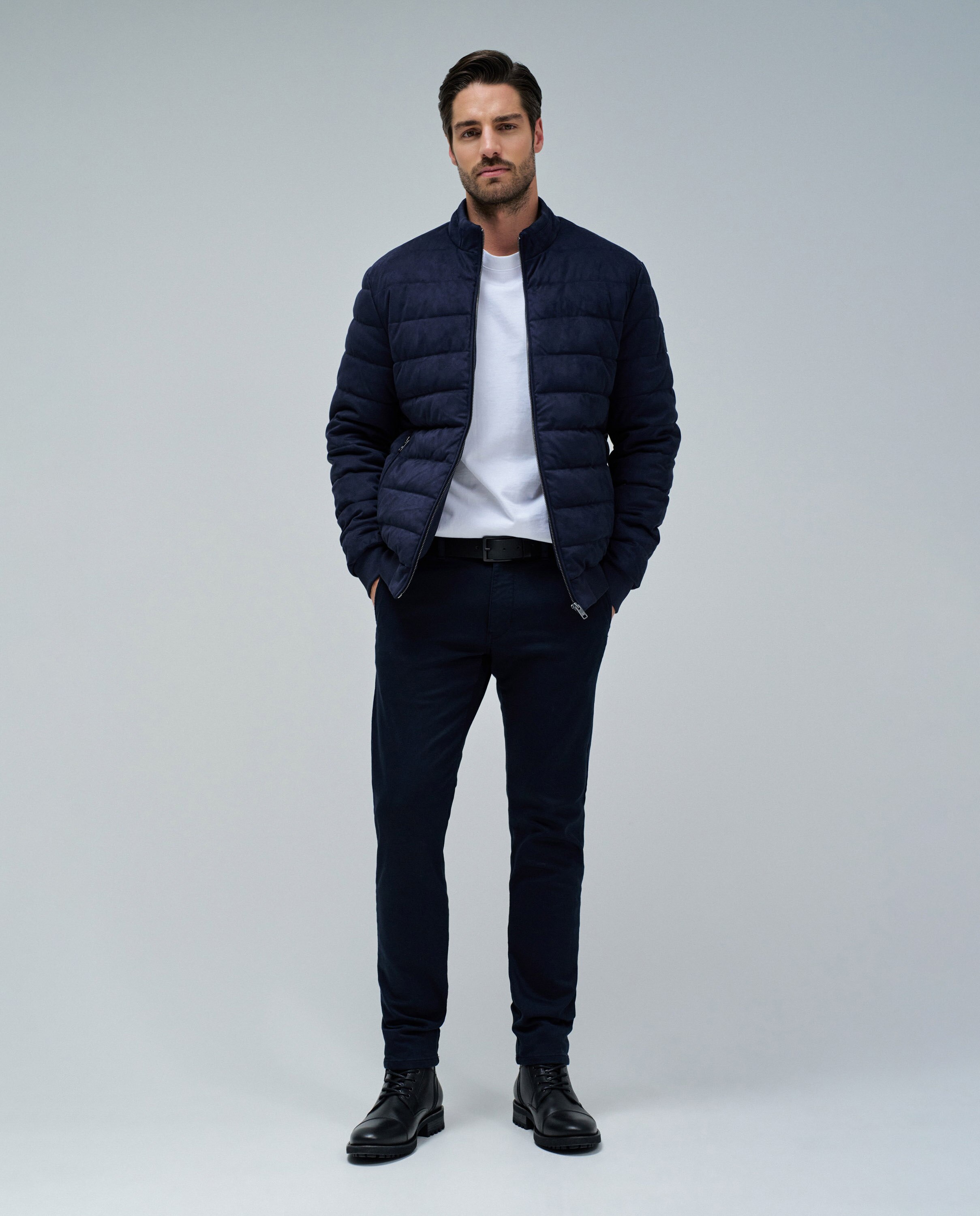 Plumífero Acolchoado de Camurça Azul-5