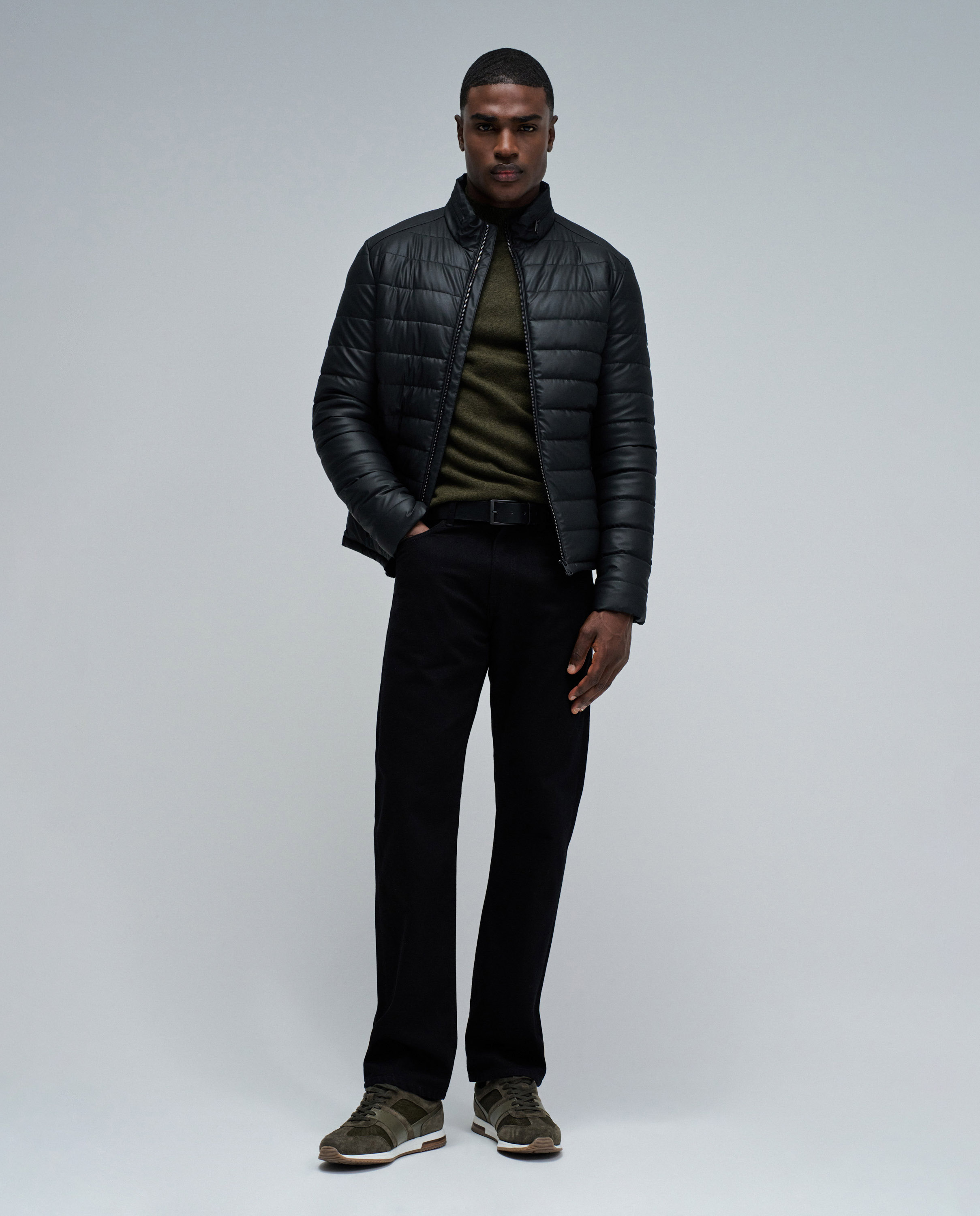 Sobretudo Acolchoado Efeito Pele Preto-5