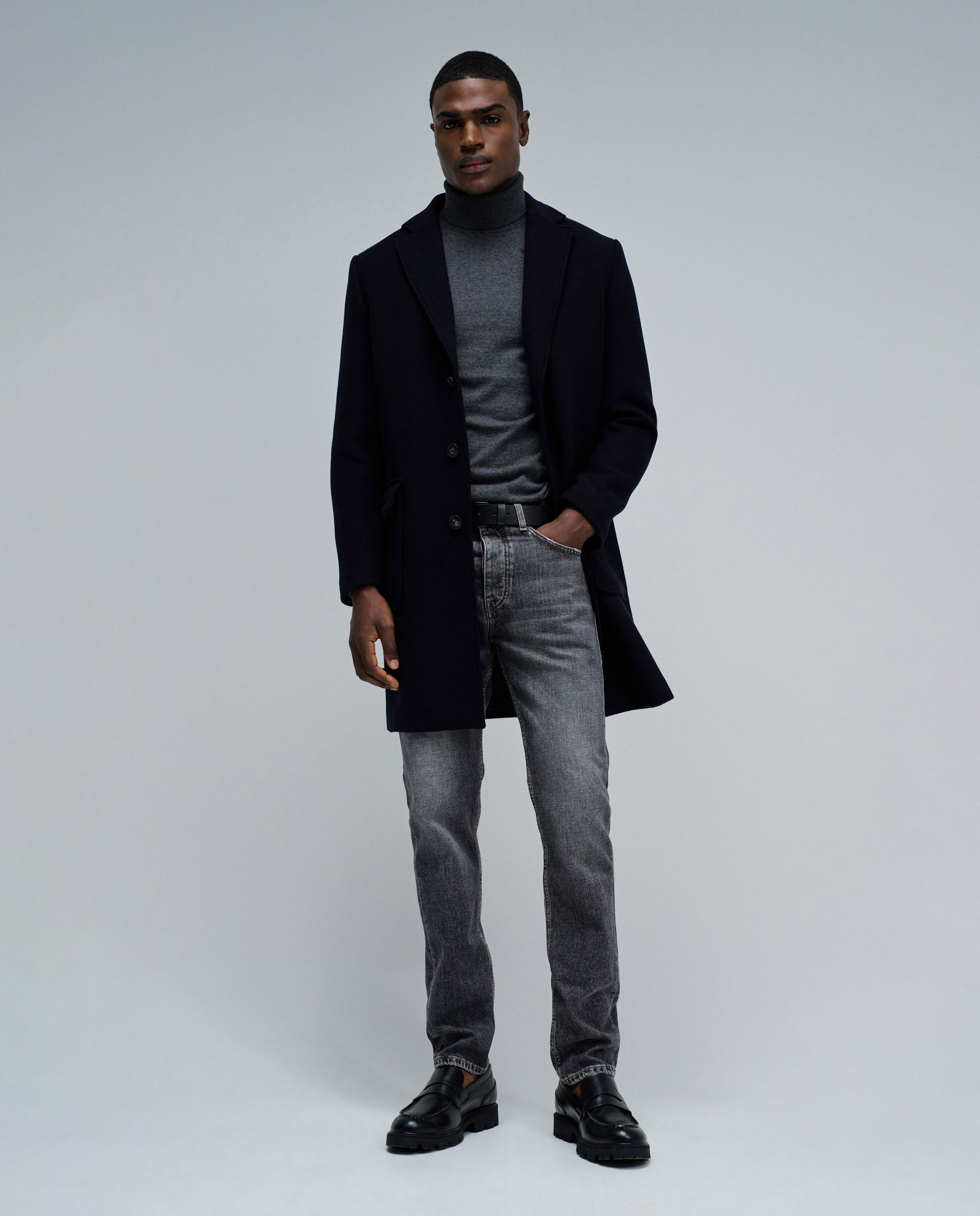 Sobretudo de Pano com Capuz Azul-5