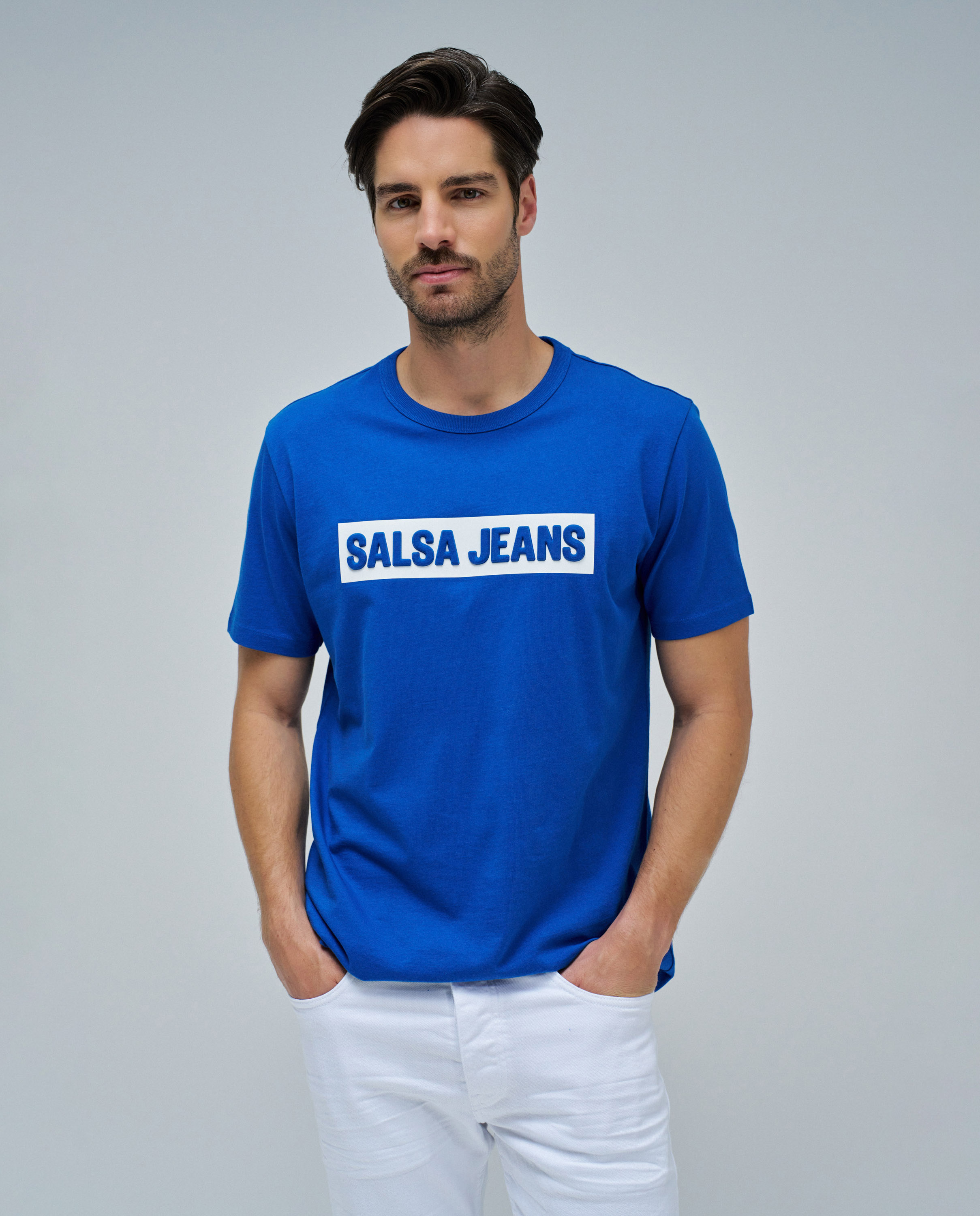 T-shirt com Logo em Relevo Azul-1