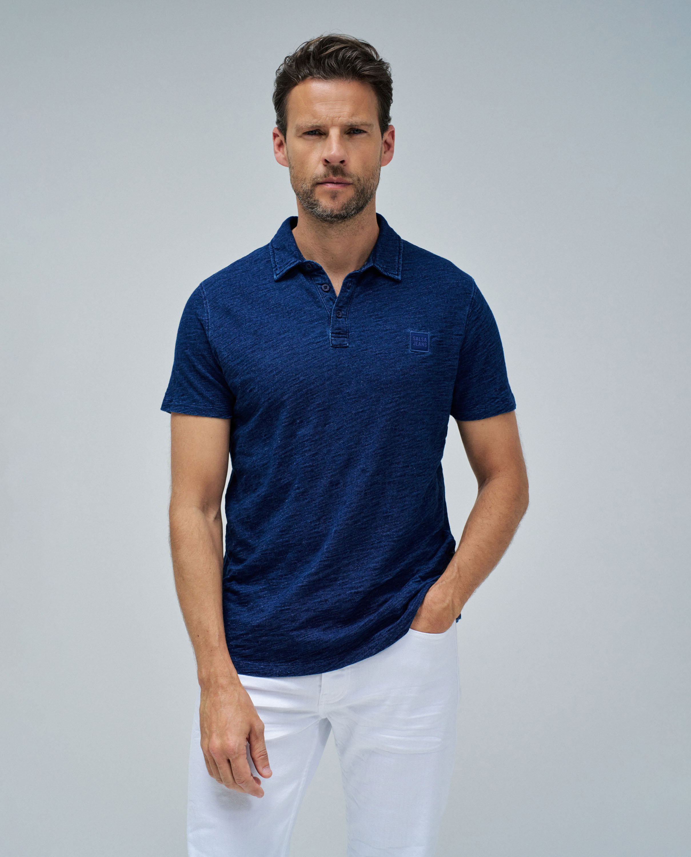Polo com Logo Azul denim-1