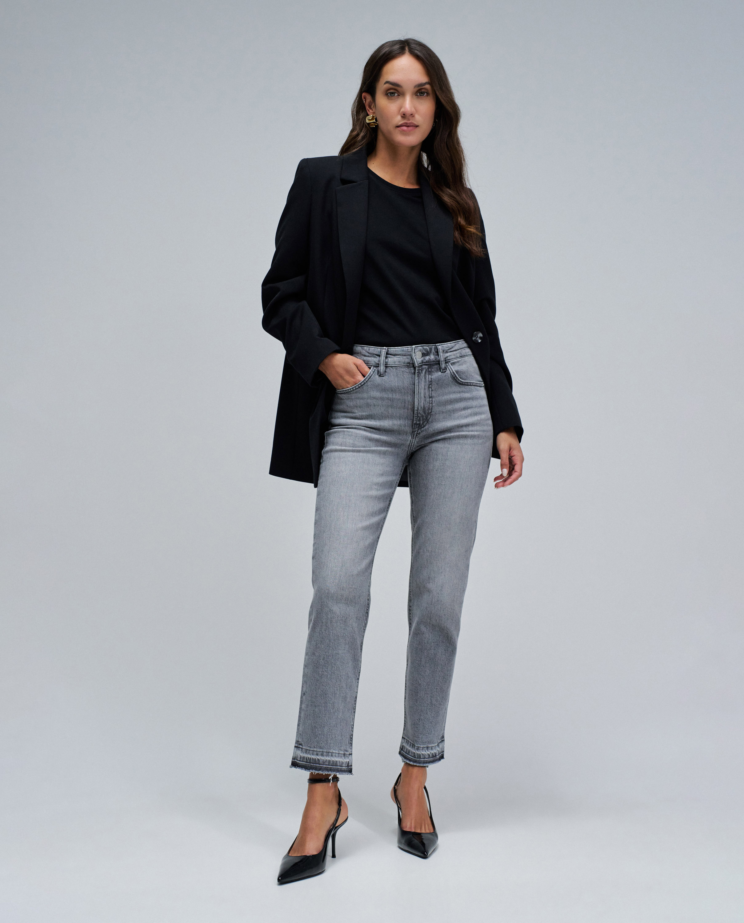 Jeans True Cropped Slim Cinzento-1