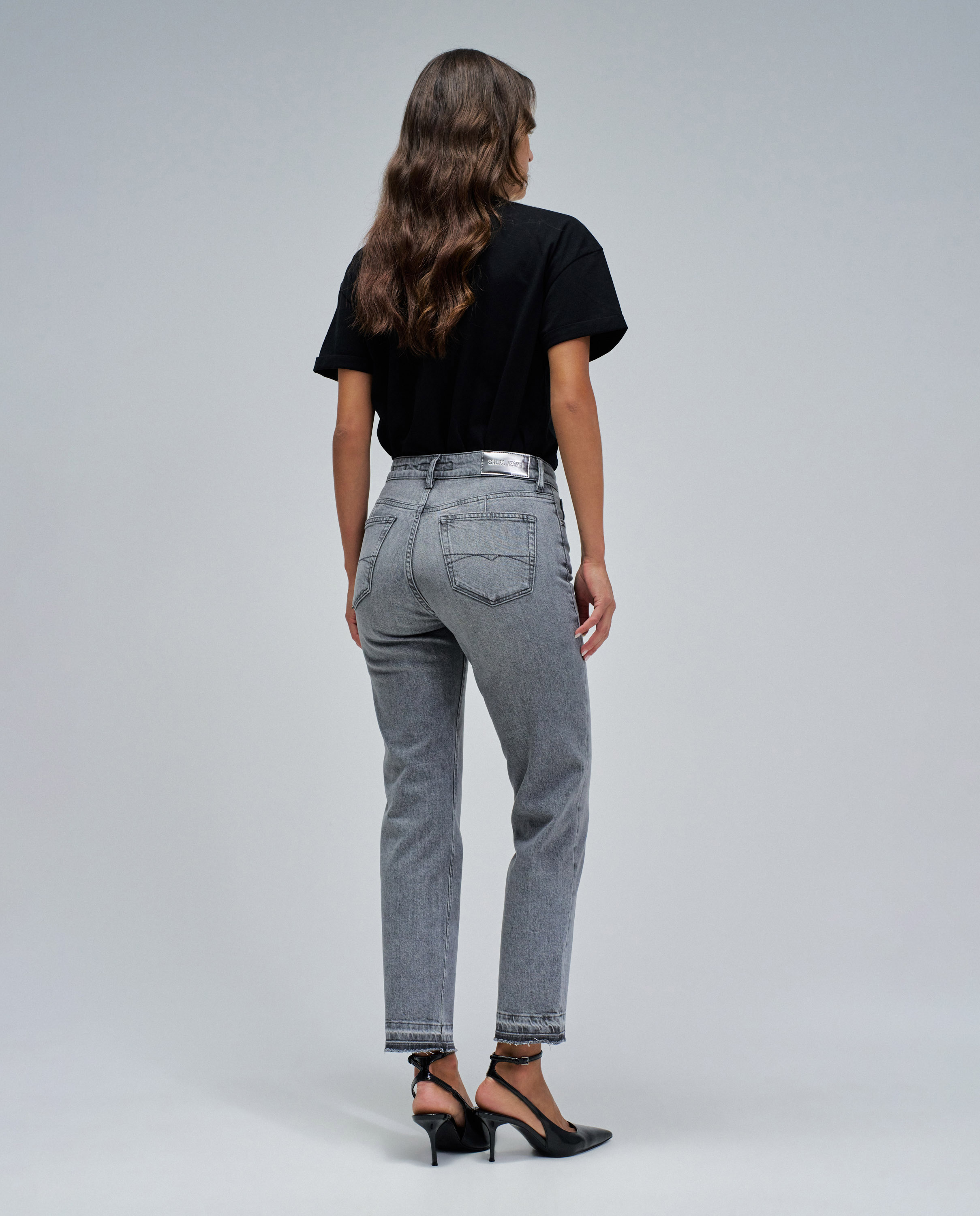Jeans True Cropped Slim Cinzento-3