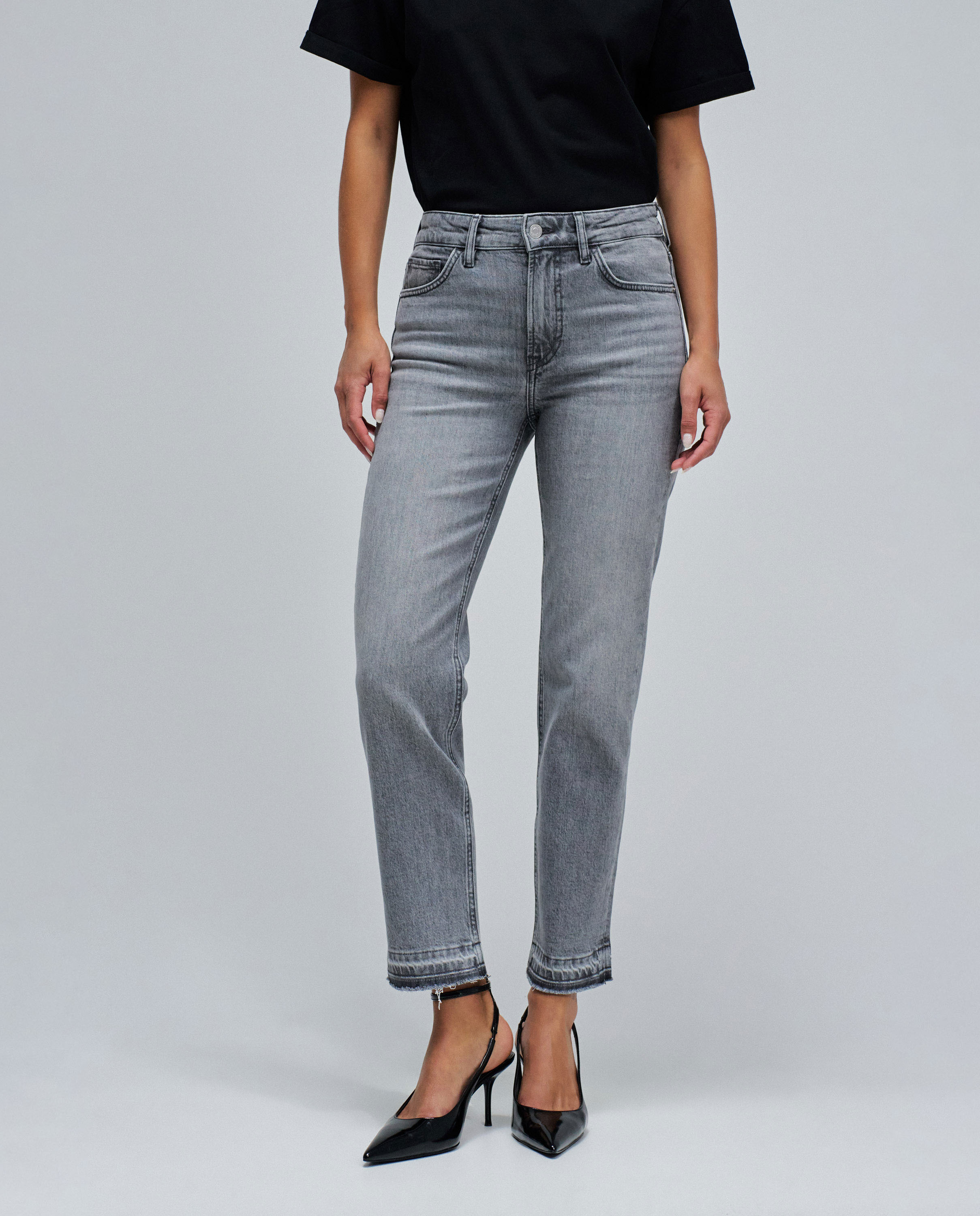 Jeans True Cropped Slim Cinzento-5