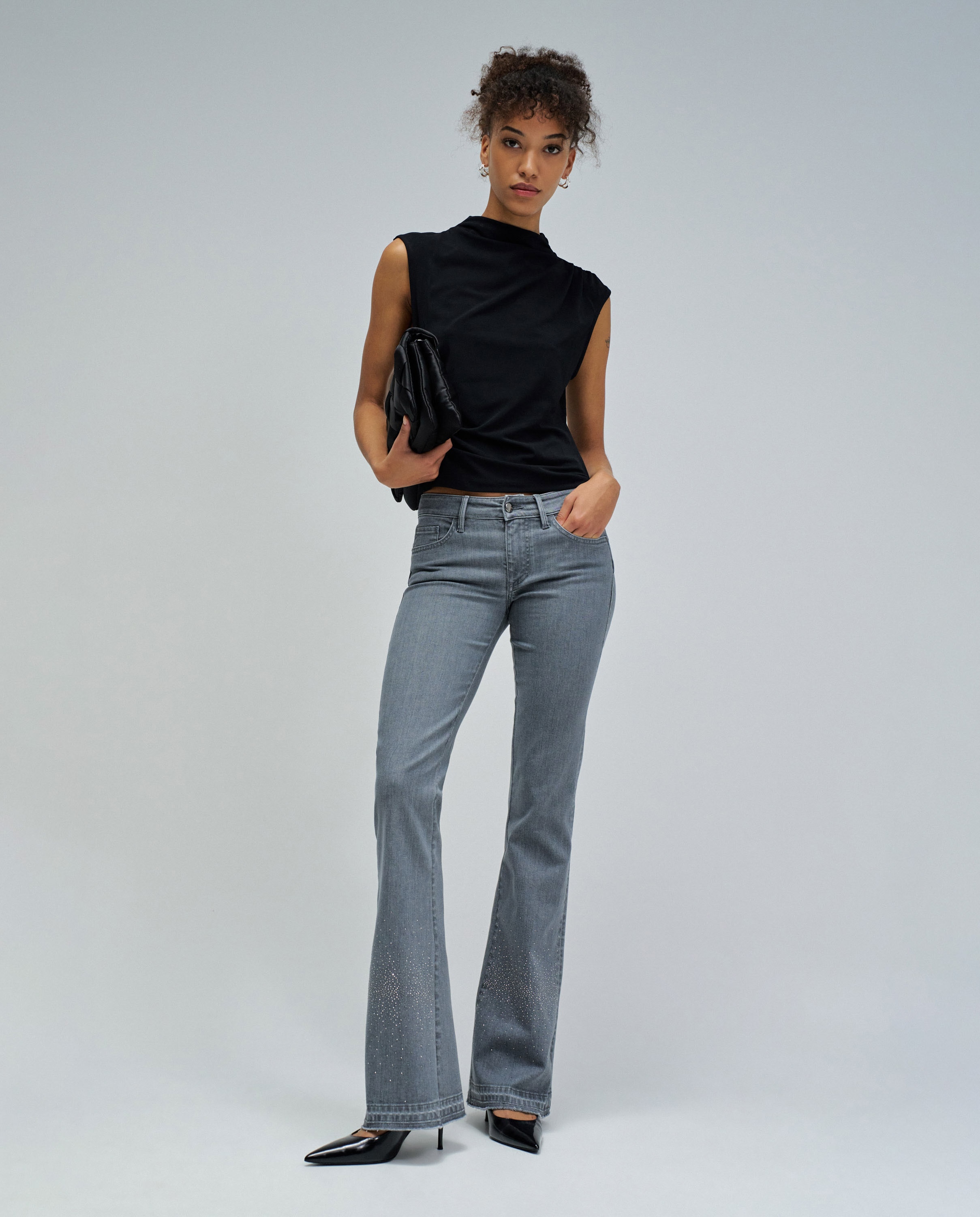 Jeans Wonder Push Up Flare Cinzento-1