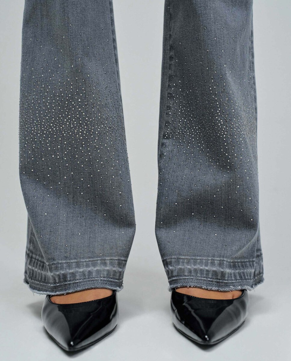 Jeans Wonder Push Up Flare Cinzento-4