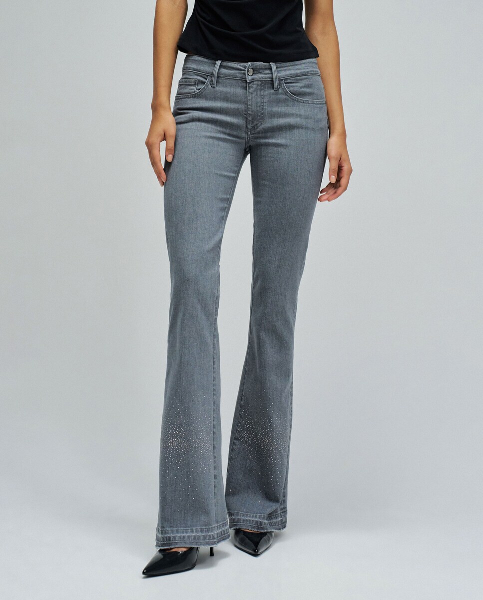 Jeans Wonder Push Up Flare Cinzento-5