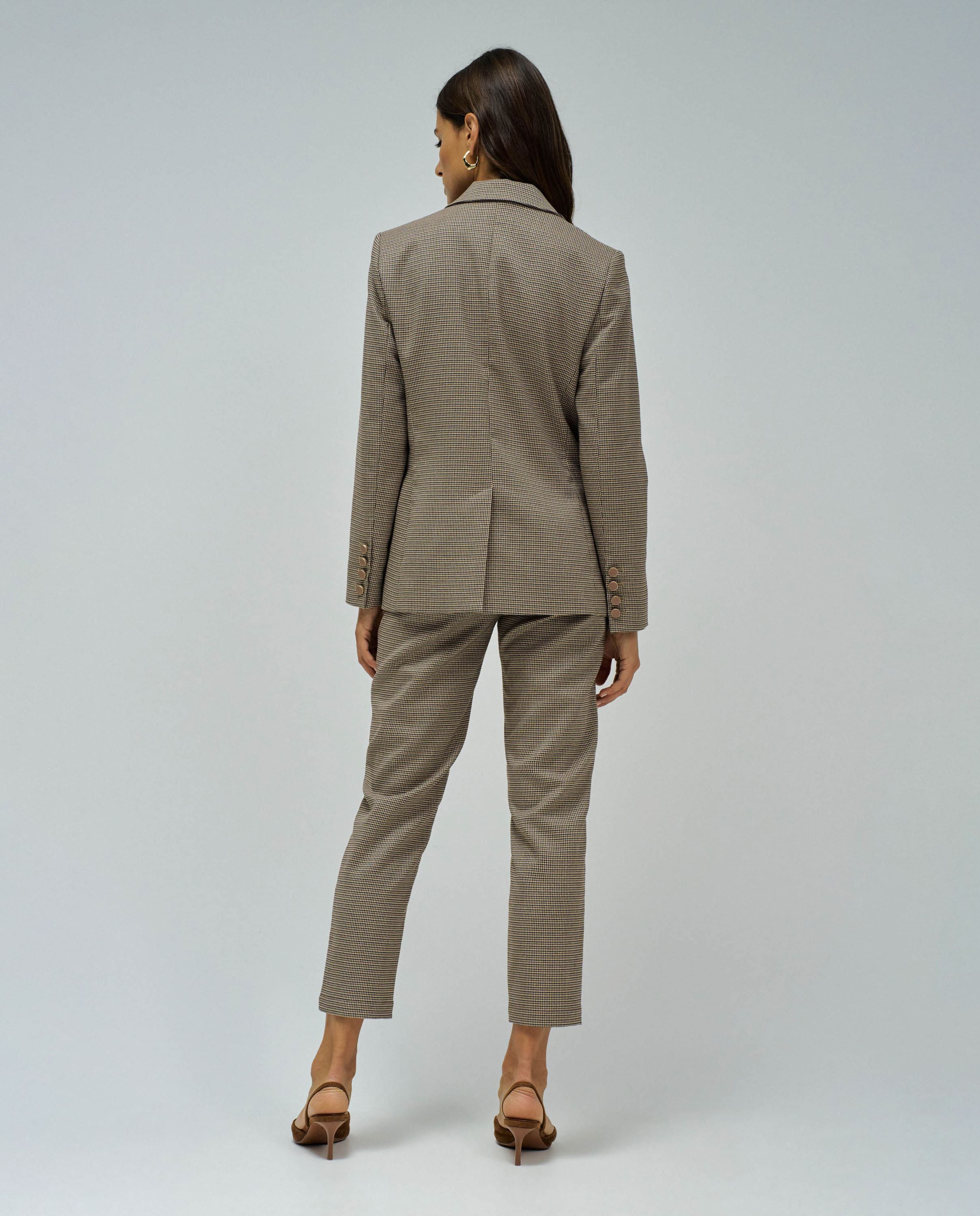Blazer Ajustado com Estampado Aos Quadrados Camel-3