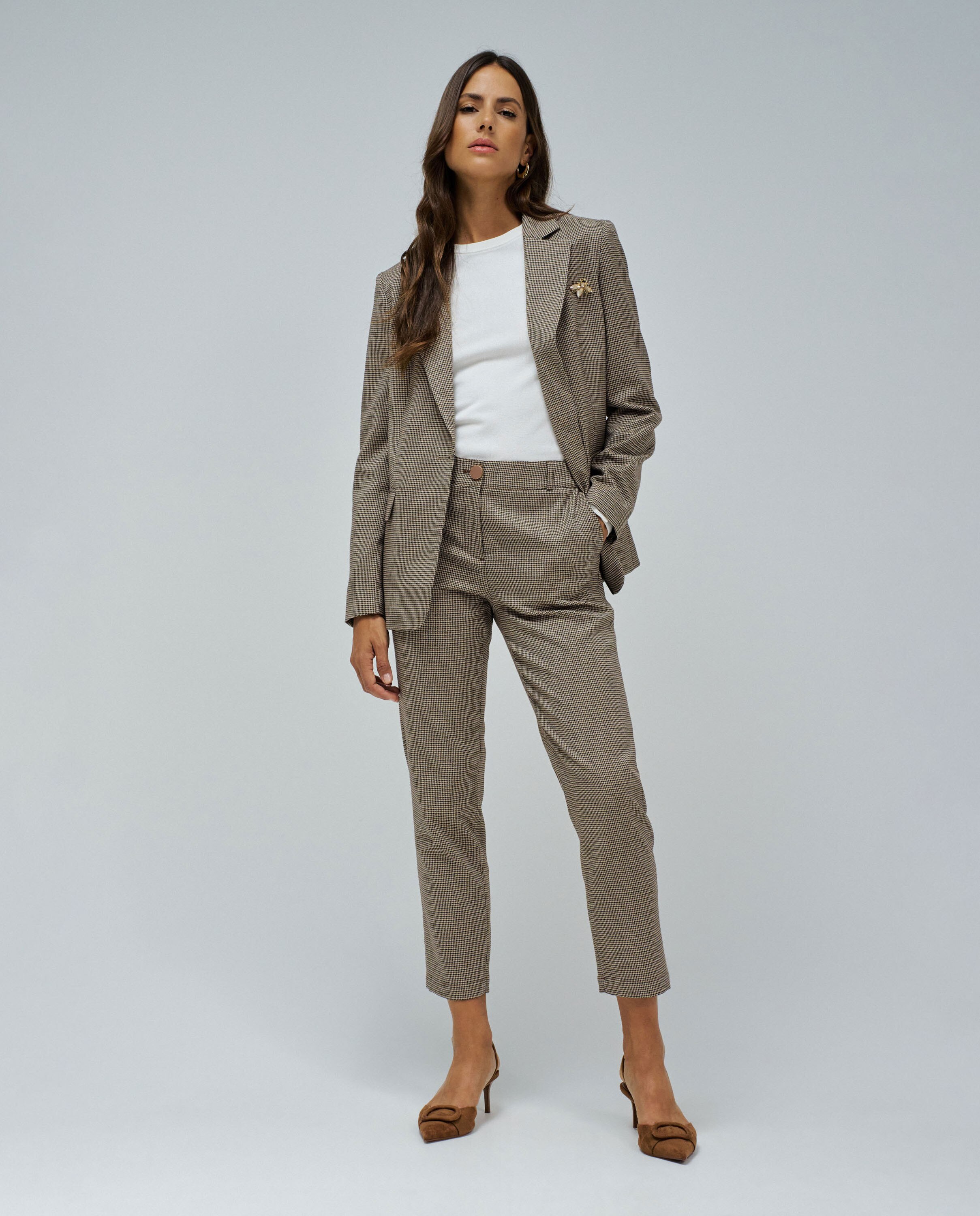 Blazer Ajustado com Estampado Aos Quadrados Camel-5