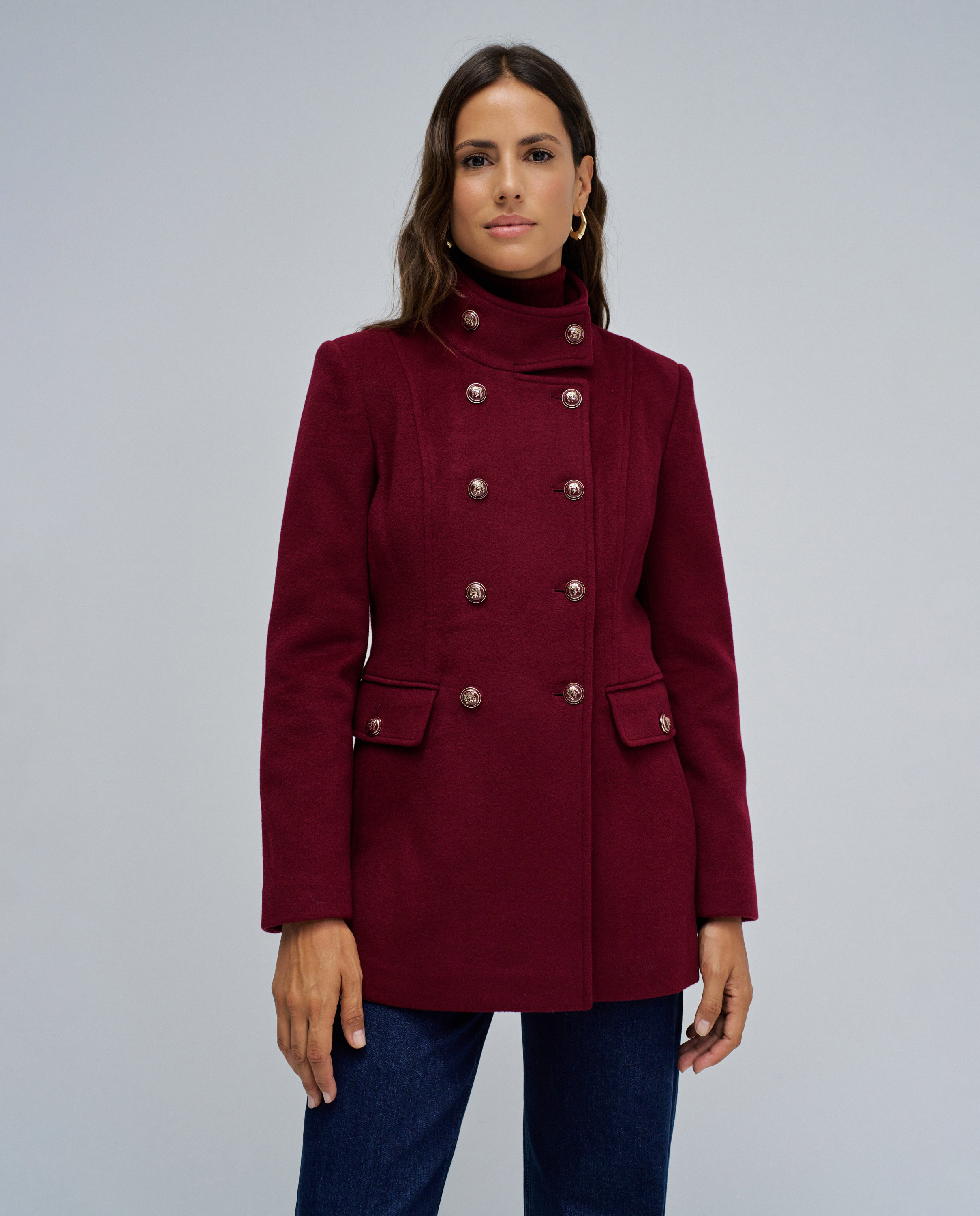 Sobretudo de Pano Curto Vermelho-1