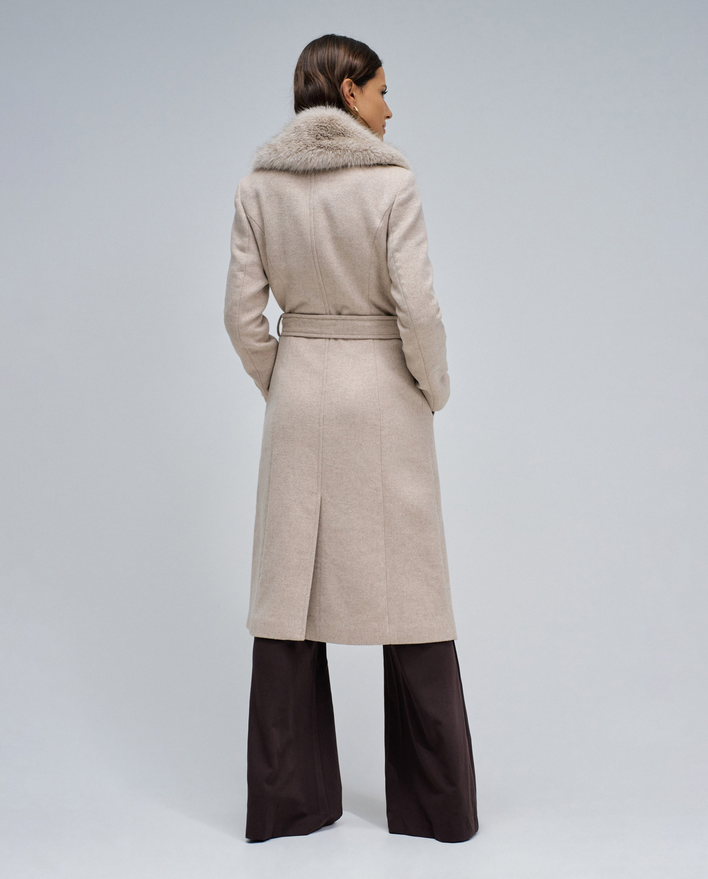 Sobretudo de Pano Grace Comprido com Pelo Natural-3