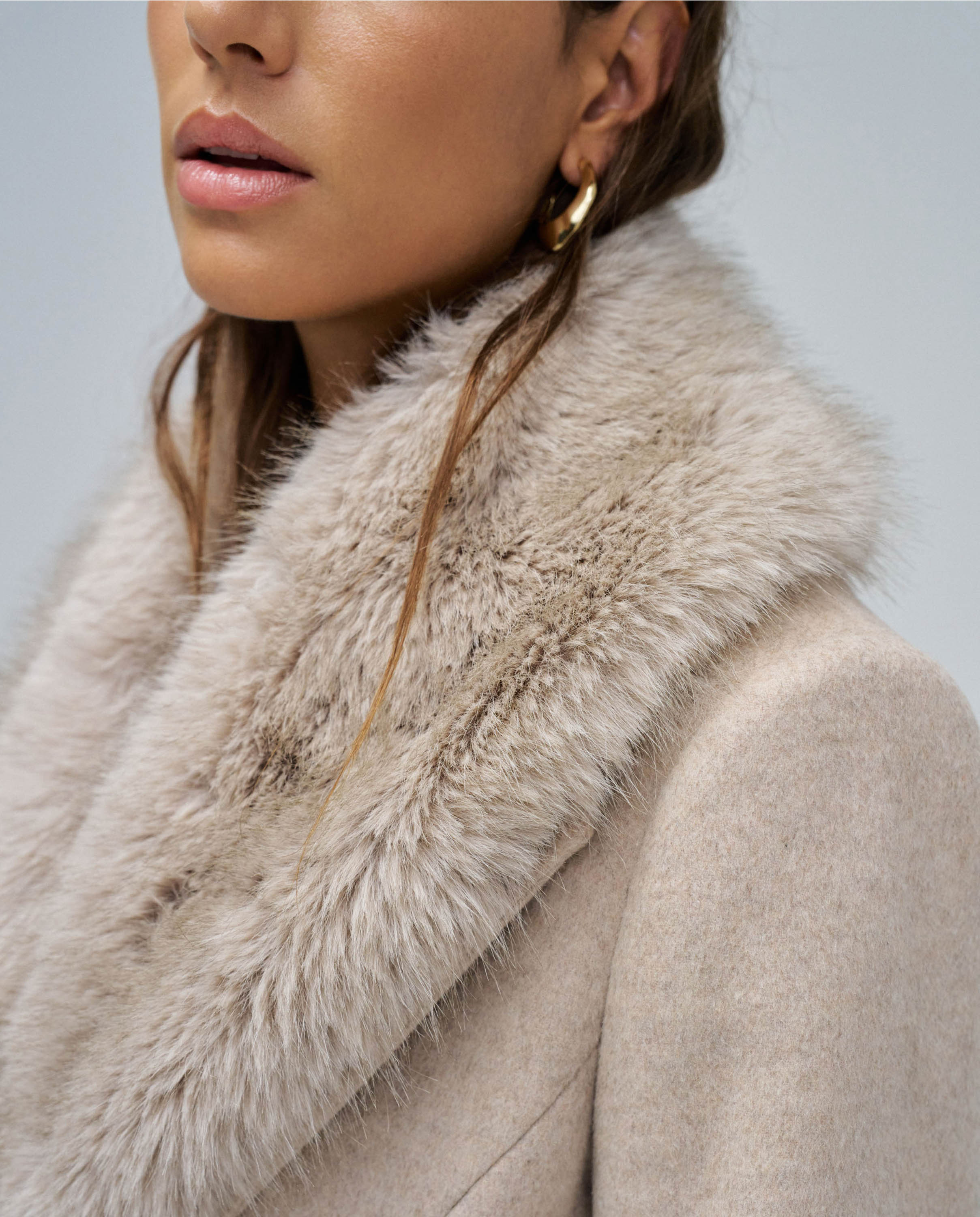 Sobretudo de Pano Grace Comprido com Pelo Natural-4