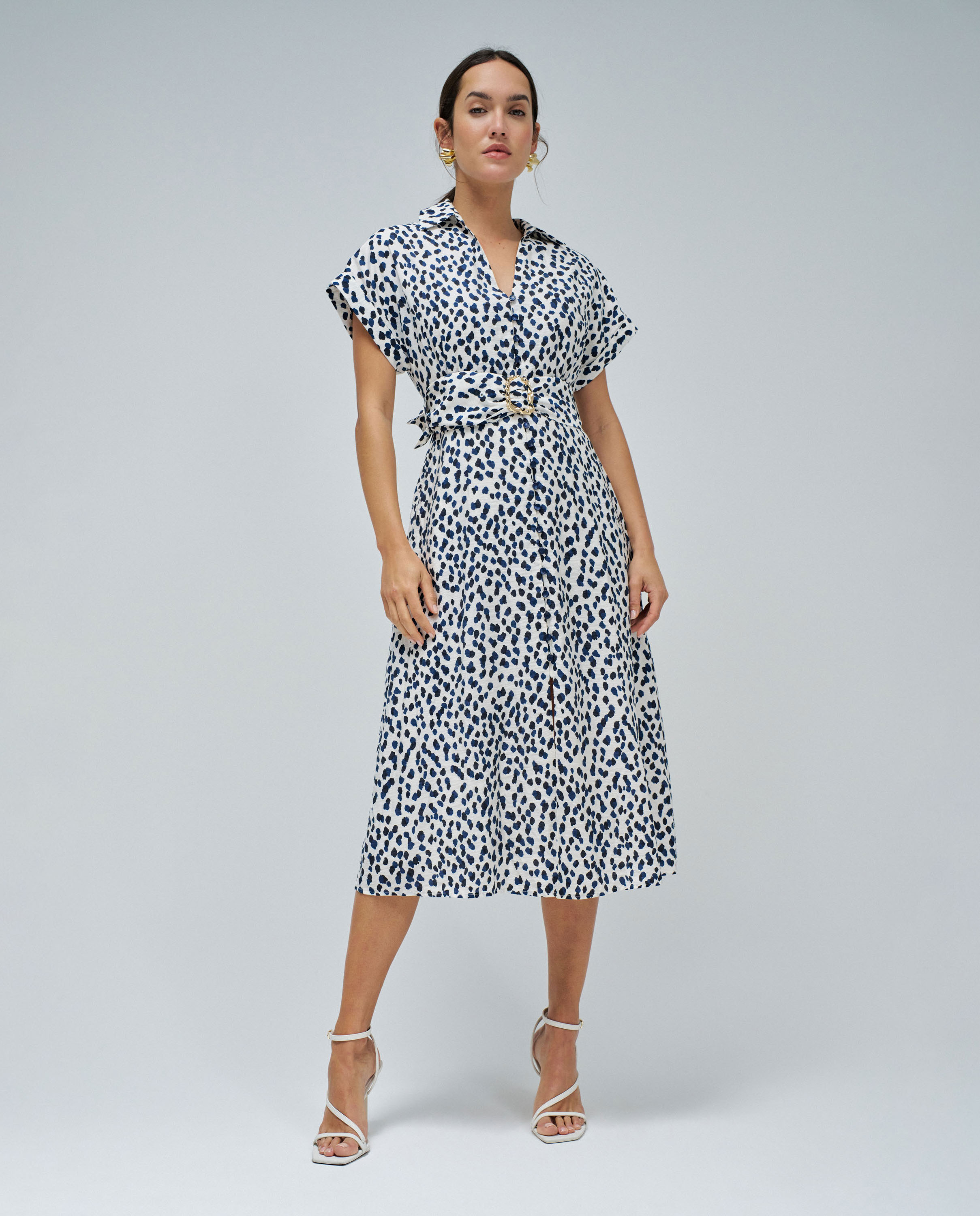 Vestido Camiseiro Estampado Natural-1