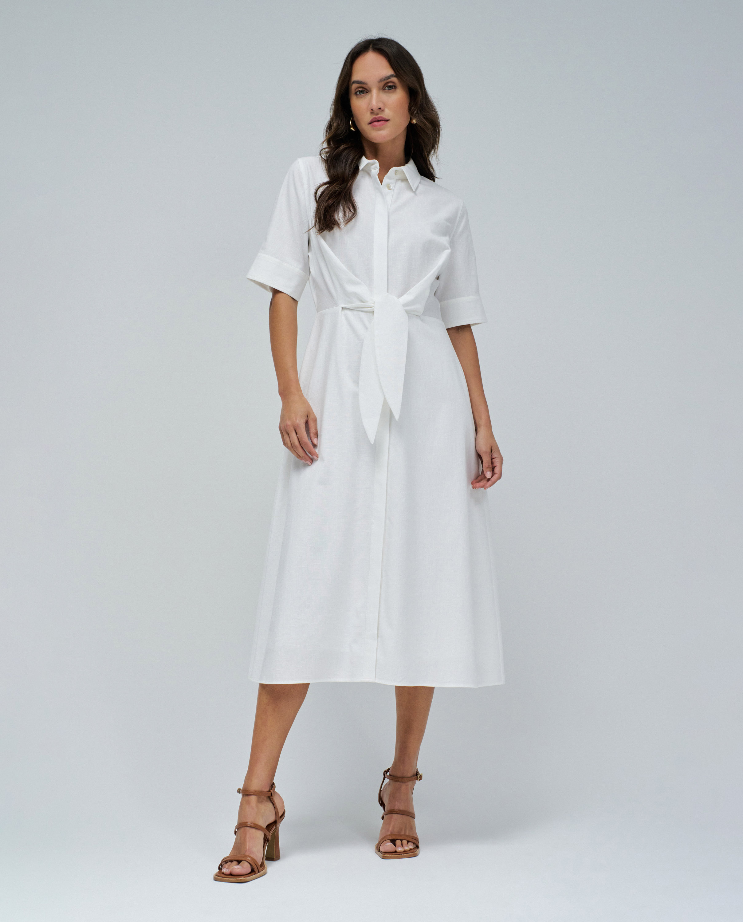 Vestido Tipo Camisa Branco-1