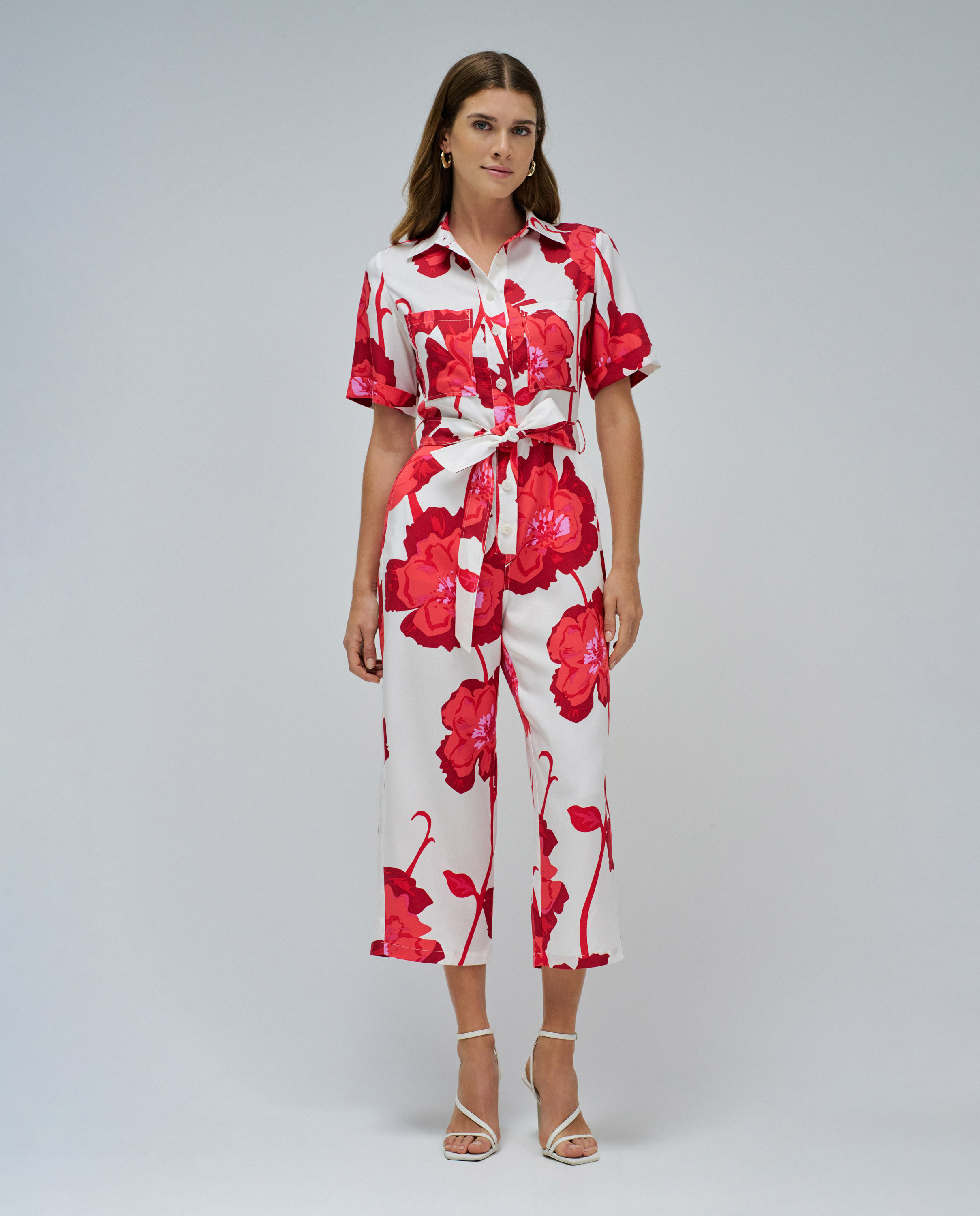 Macacão com Estampado Floral Branco / Rosa-1