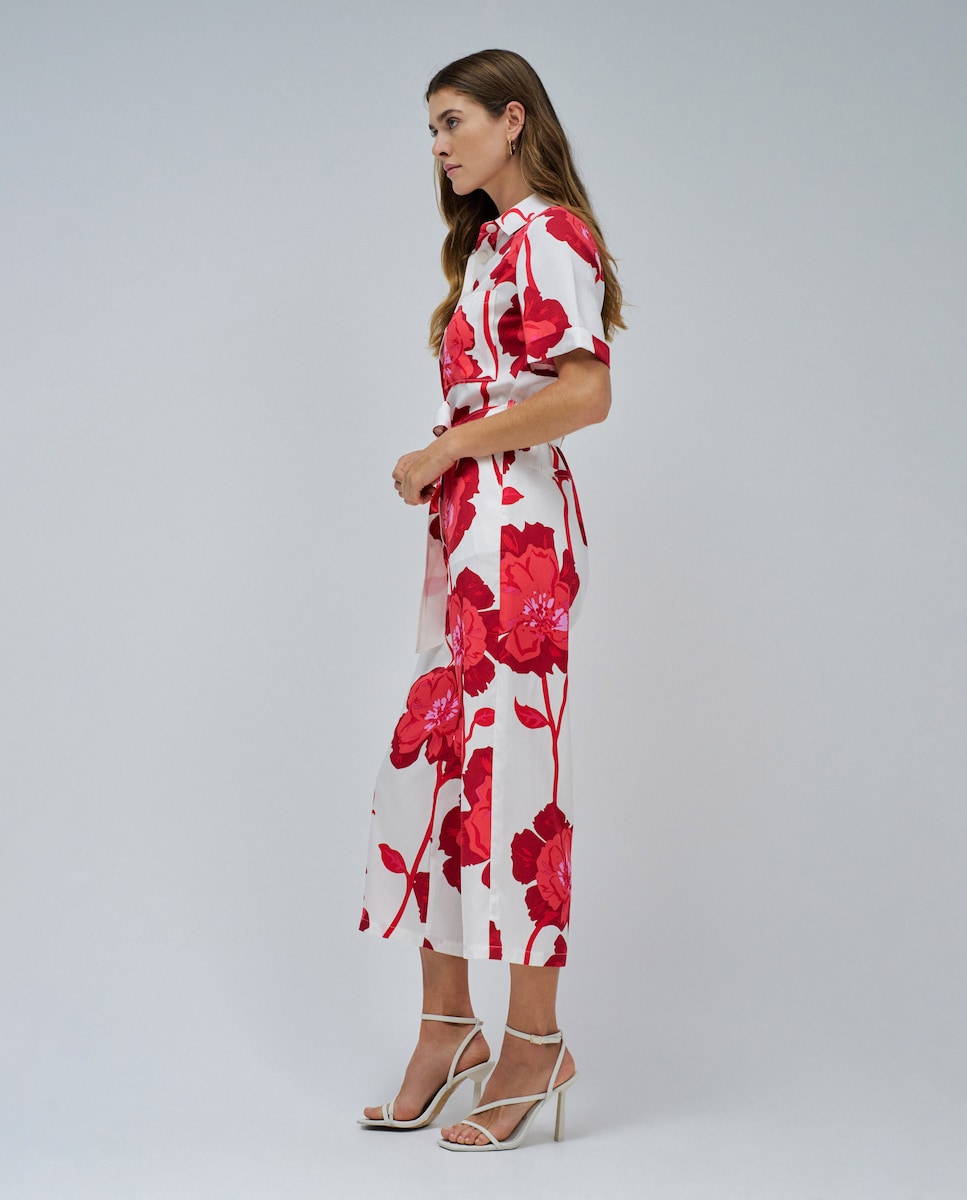 Macacão com Estampado Floral Branco / Rosa-2