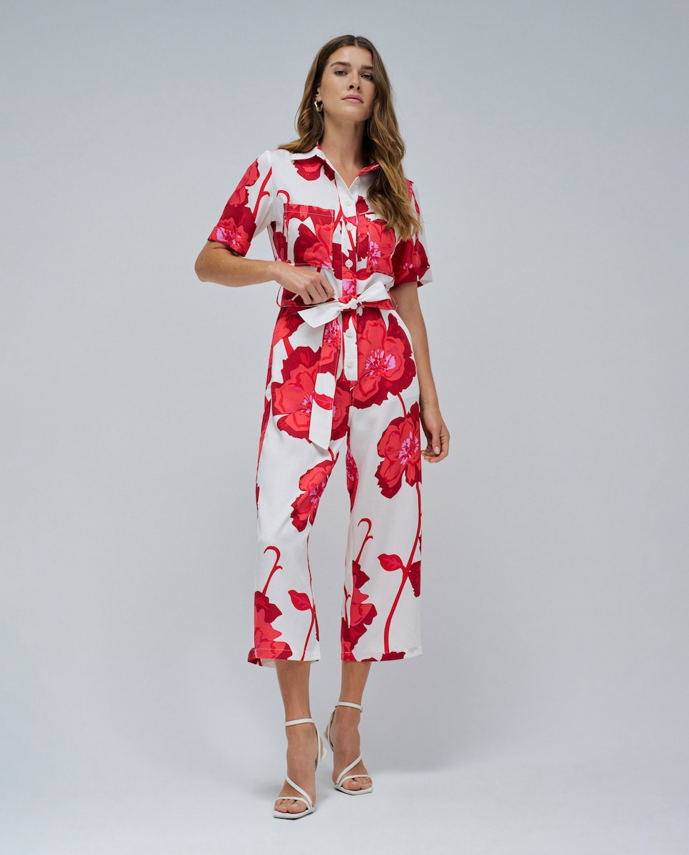 Macacão com Estampado Floral Branco / Rosa-5