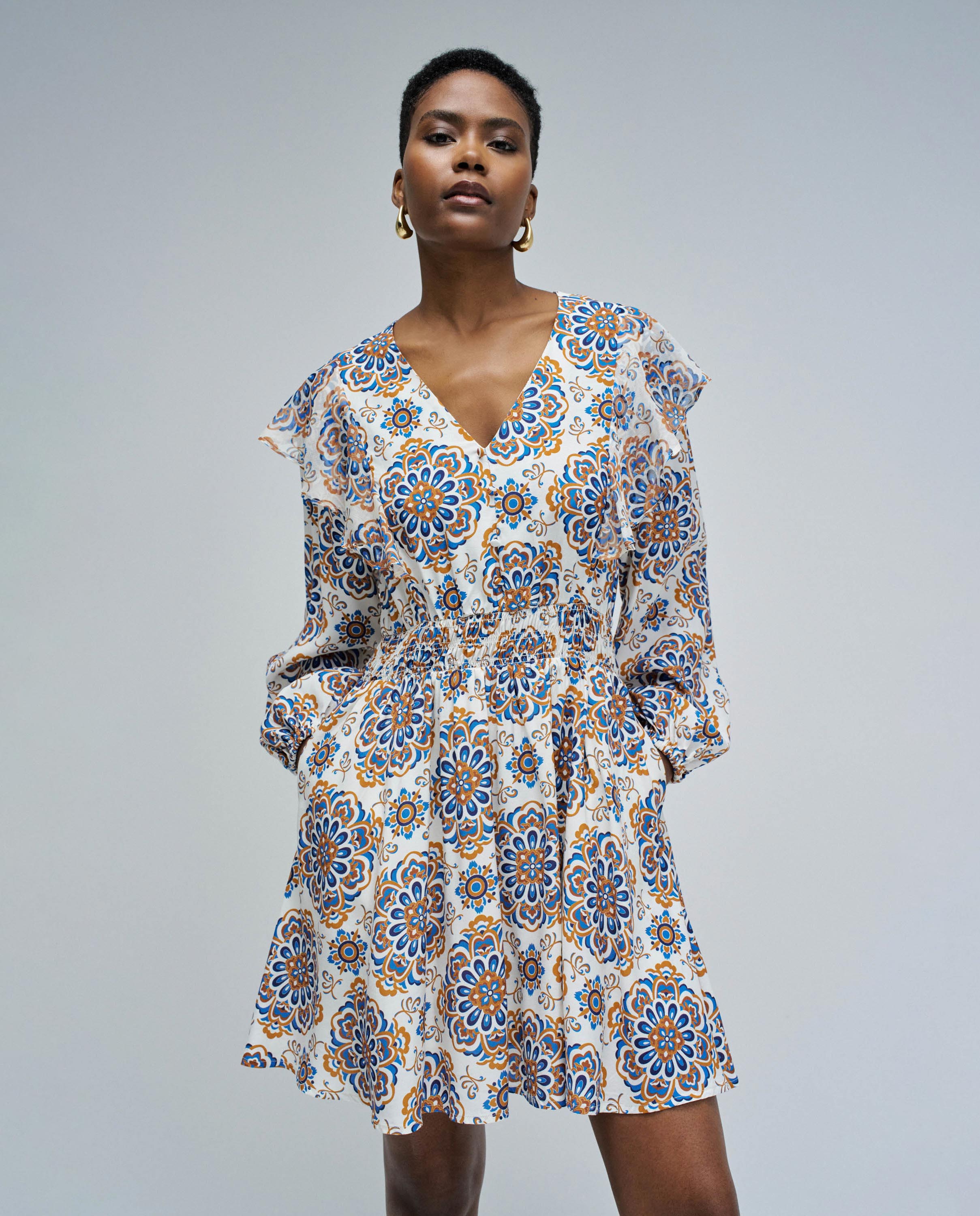 Vestido Curto com Estampado Cru-1