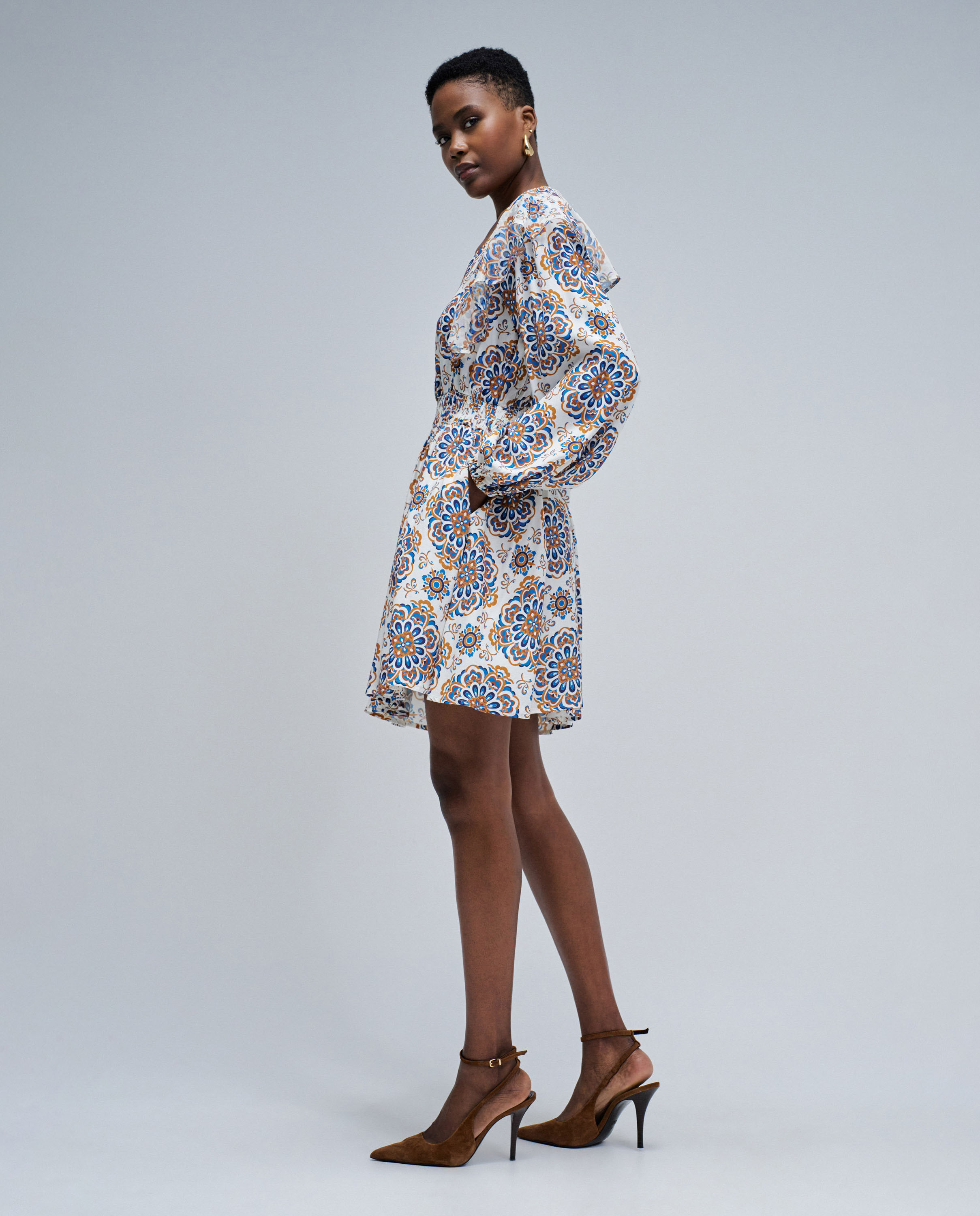 Vestido Curto com Estampado Cru-2