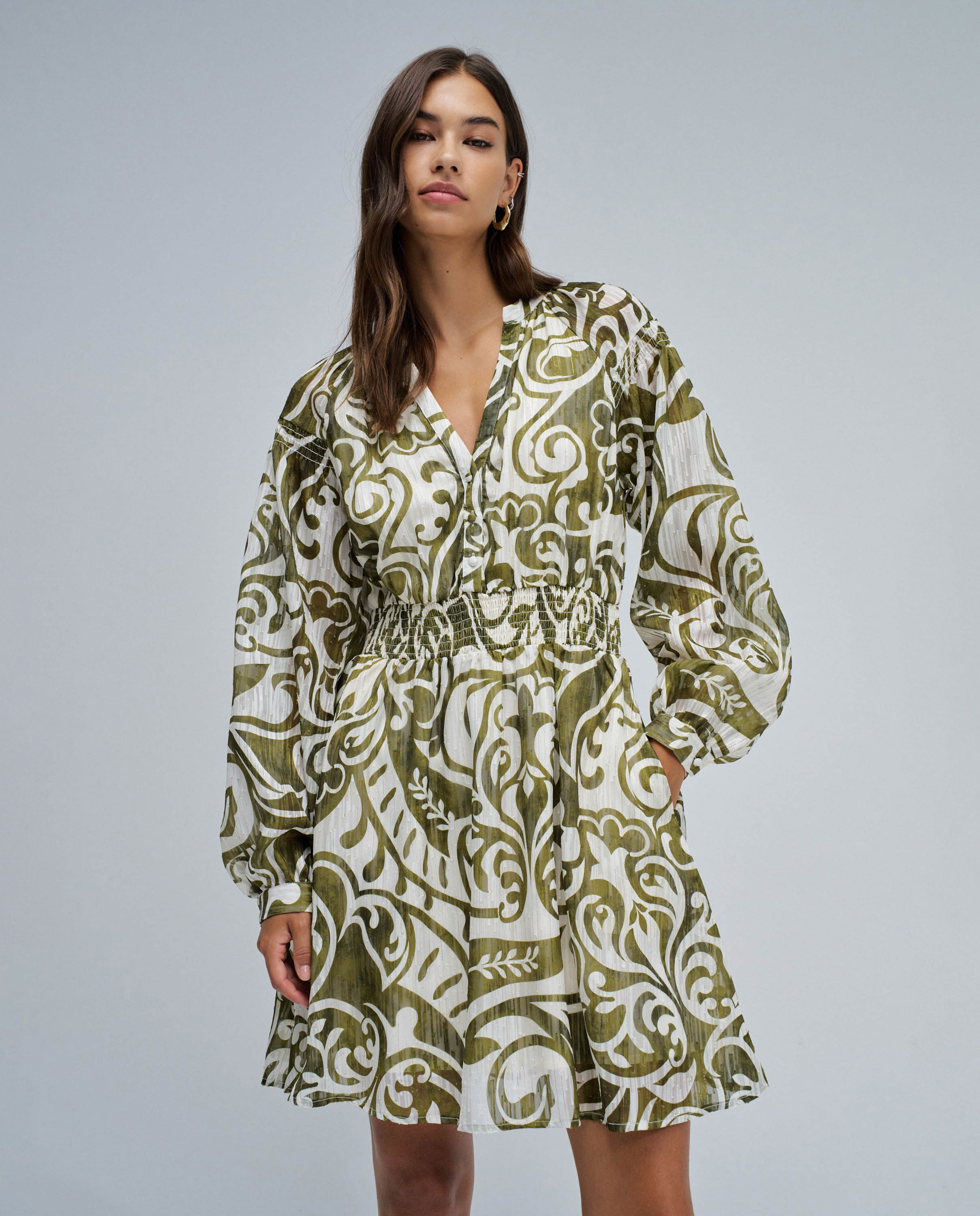 Vestido Estampado Curto Verde-claro-1