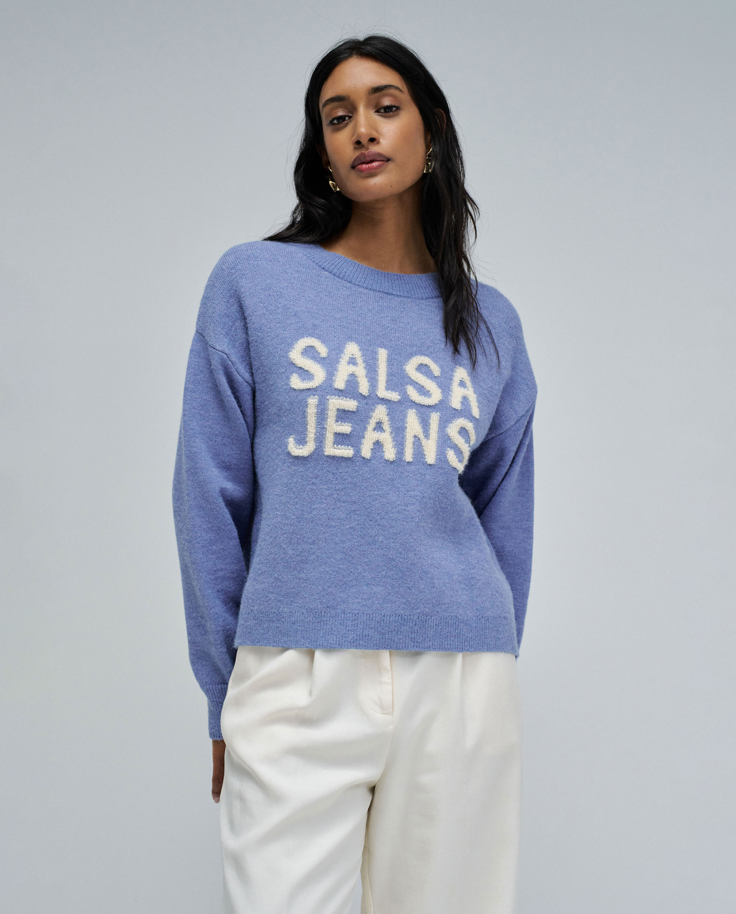 Camisola de Malha com Branding Azul-1