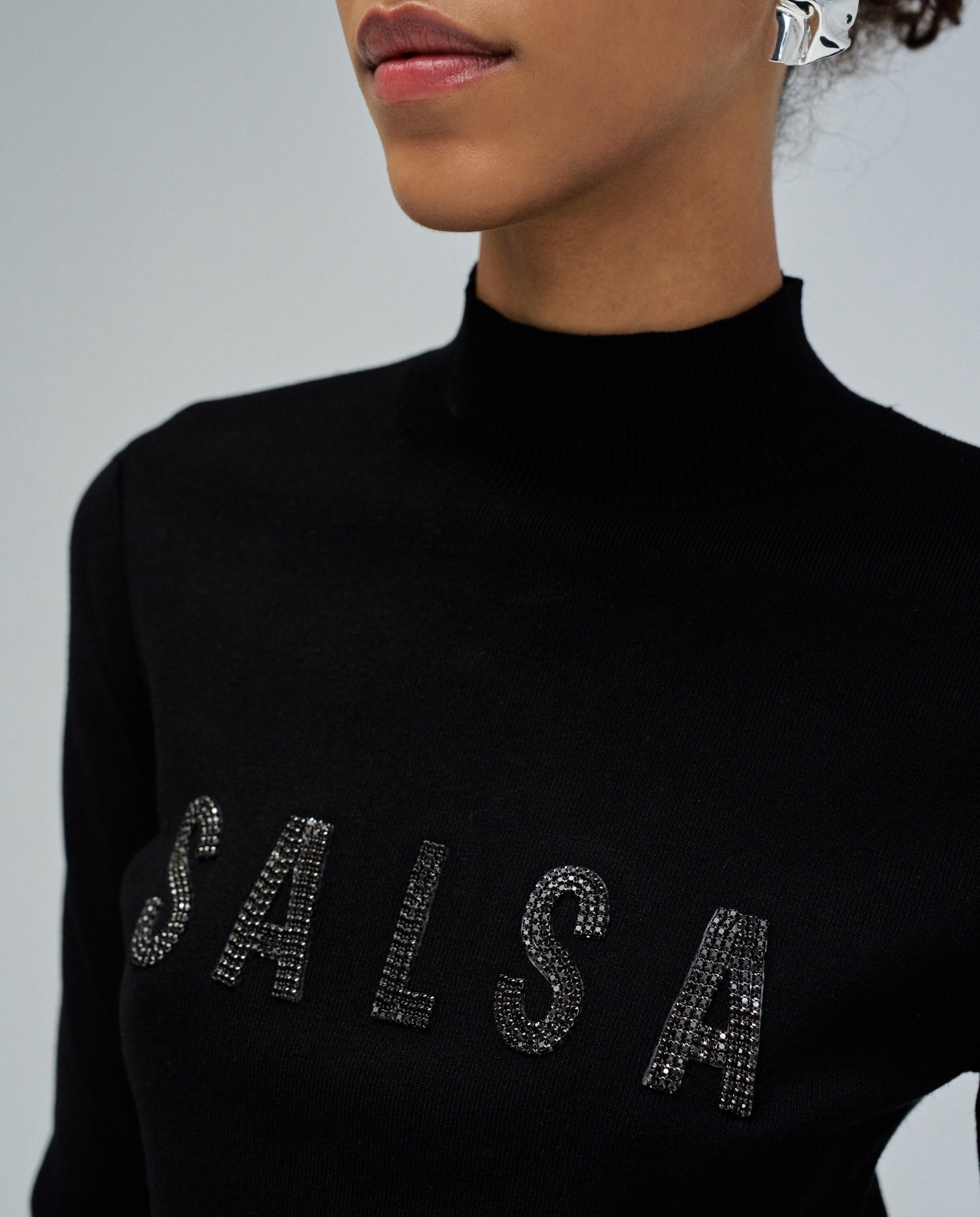 Camisola de Malha Canelada com Logo Preto-4