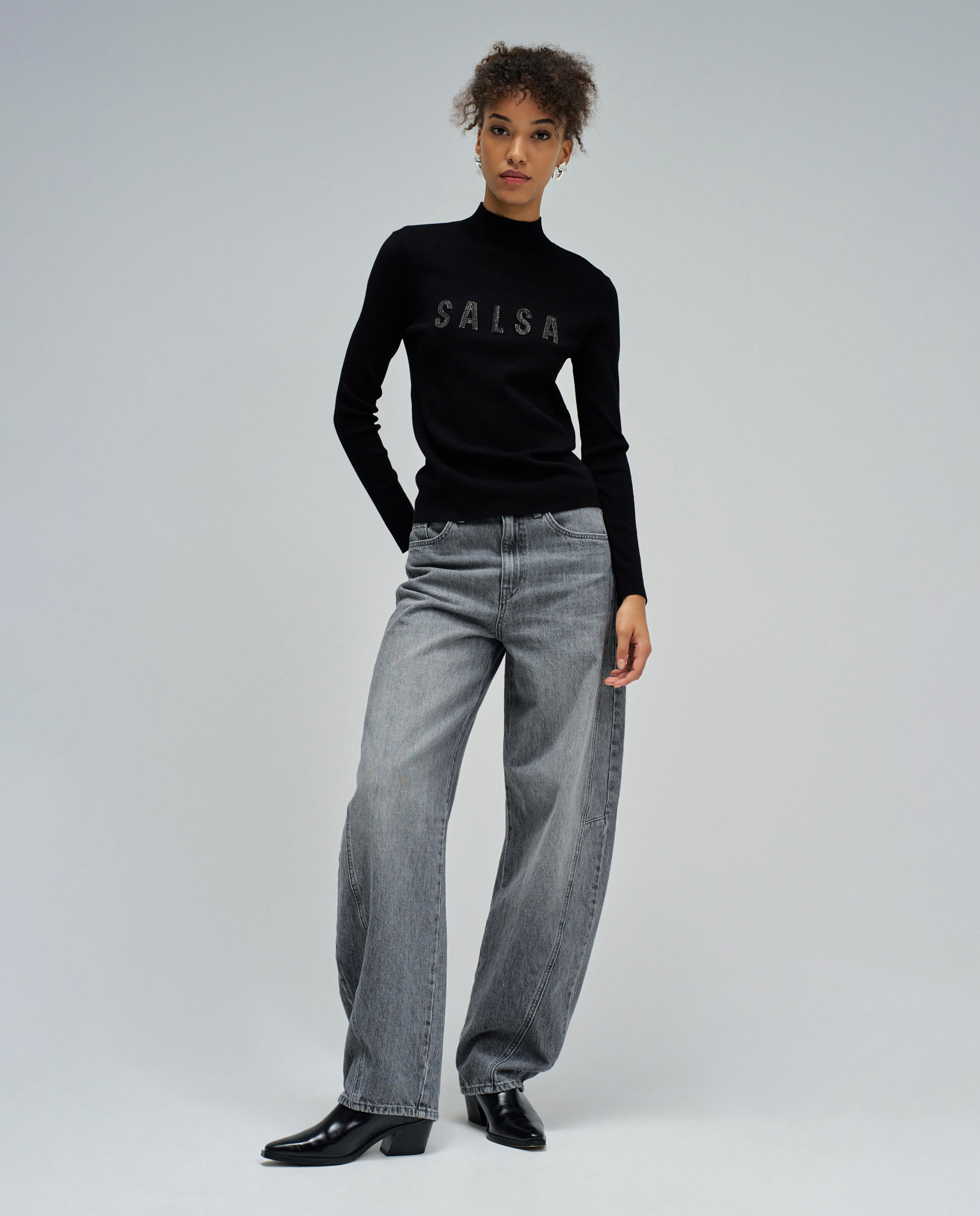 Camisola de Malha Canelada com Logo Preto-5