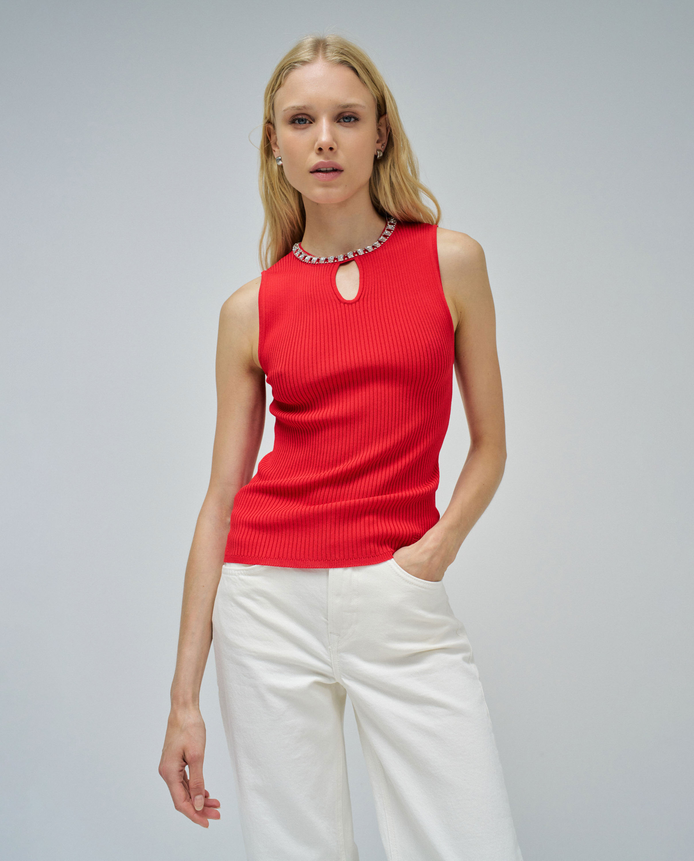 Top Canelado com Brilhantes Vermelho-1