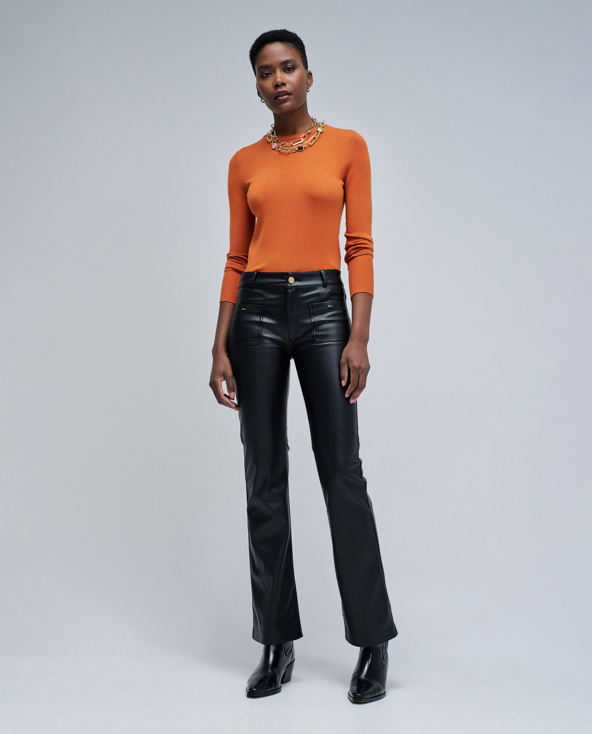 Camisola de Malha Básica Laranja-5