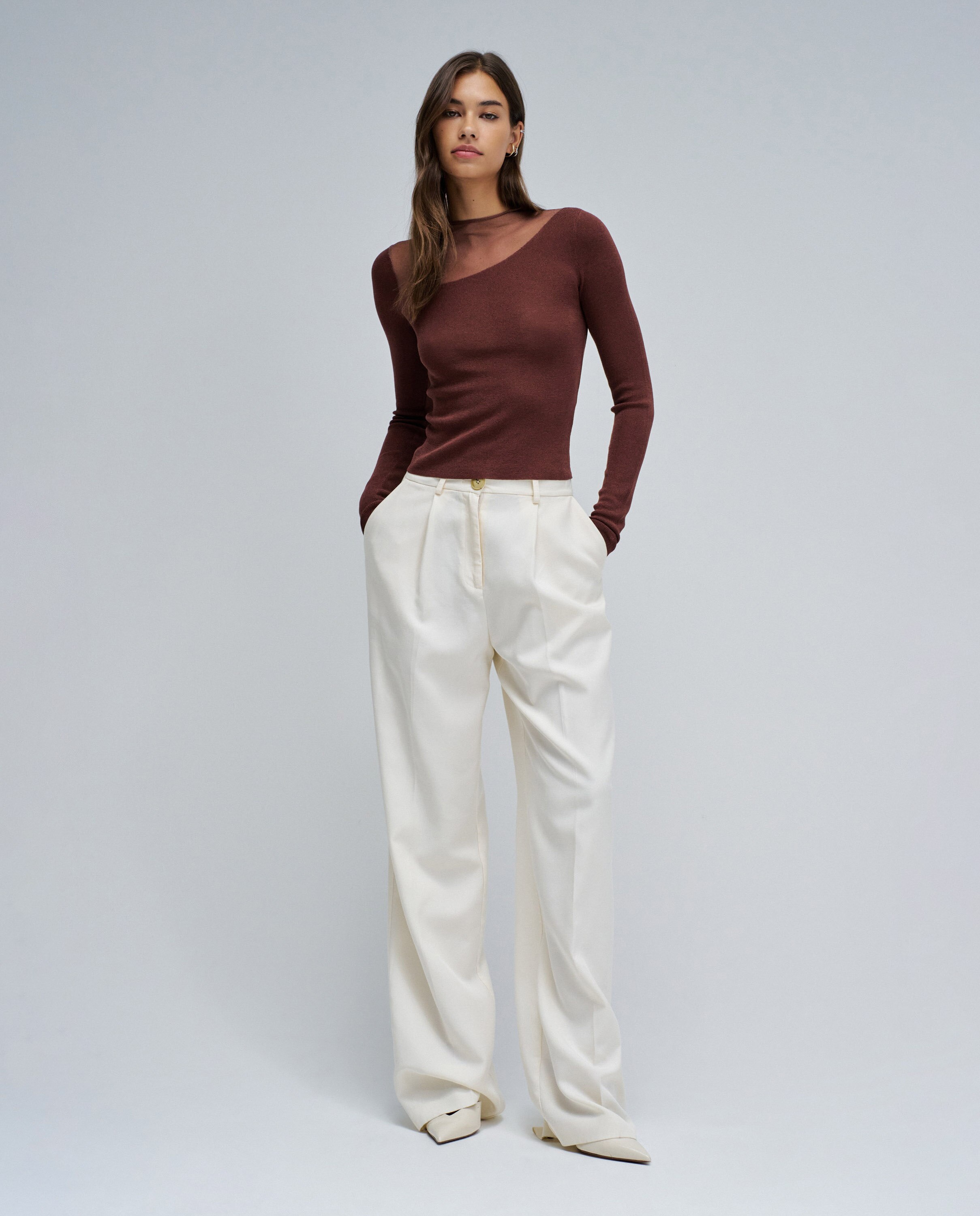 Camisola com Transparência Camel-5